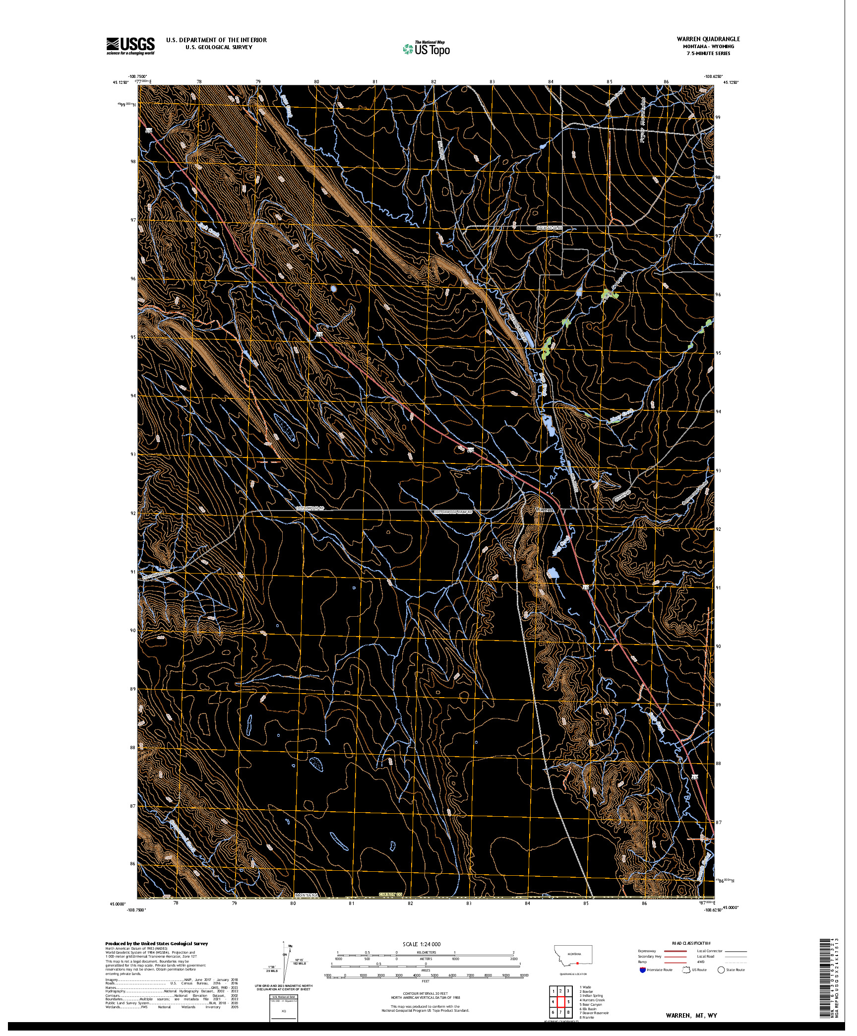 US TOPO 7.5-MINUTE MAP FOR WARREN, MT,WY