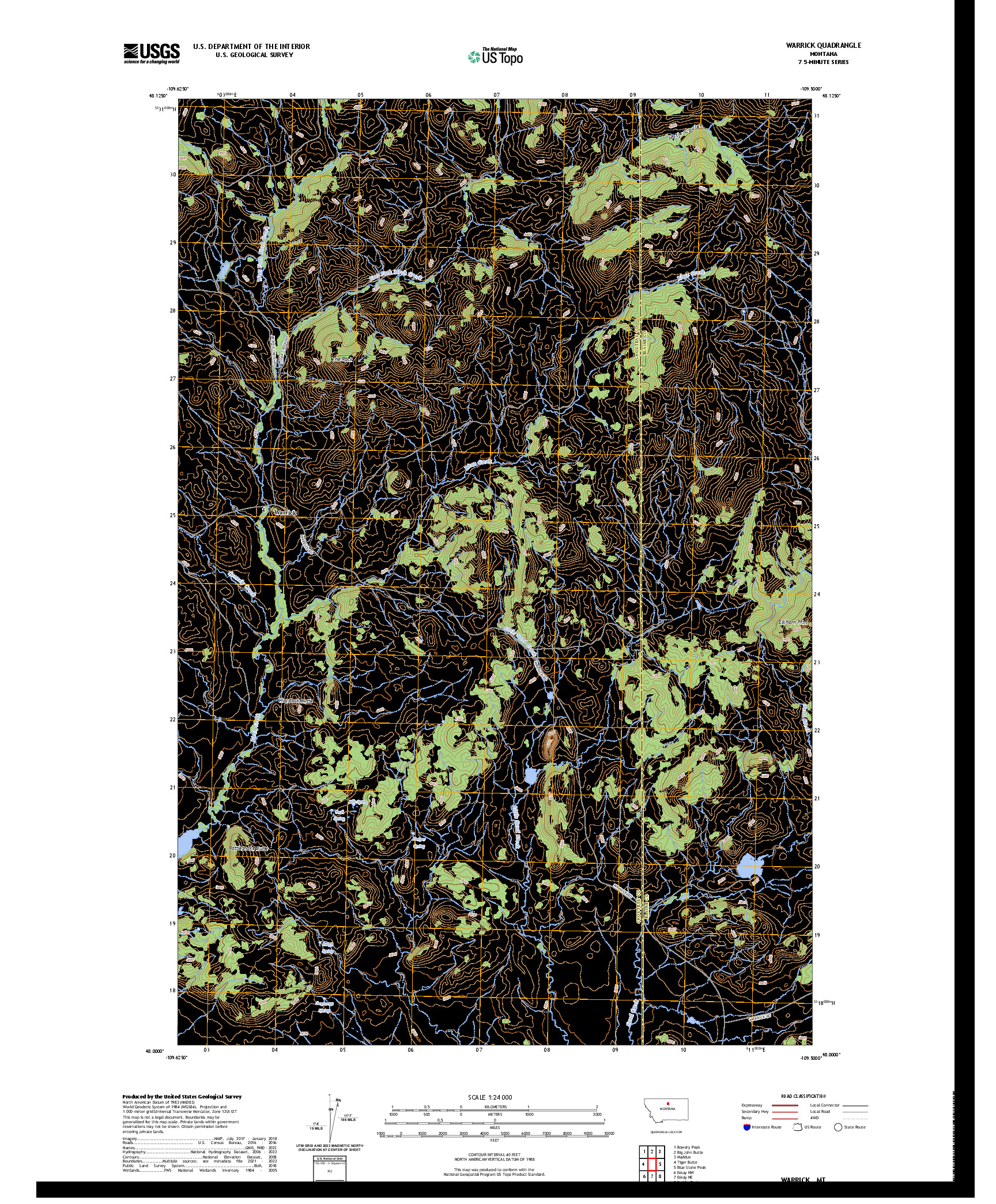 US TOPO 7.5-MINUTE MAP FOR WARRICK, MT