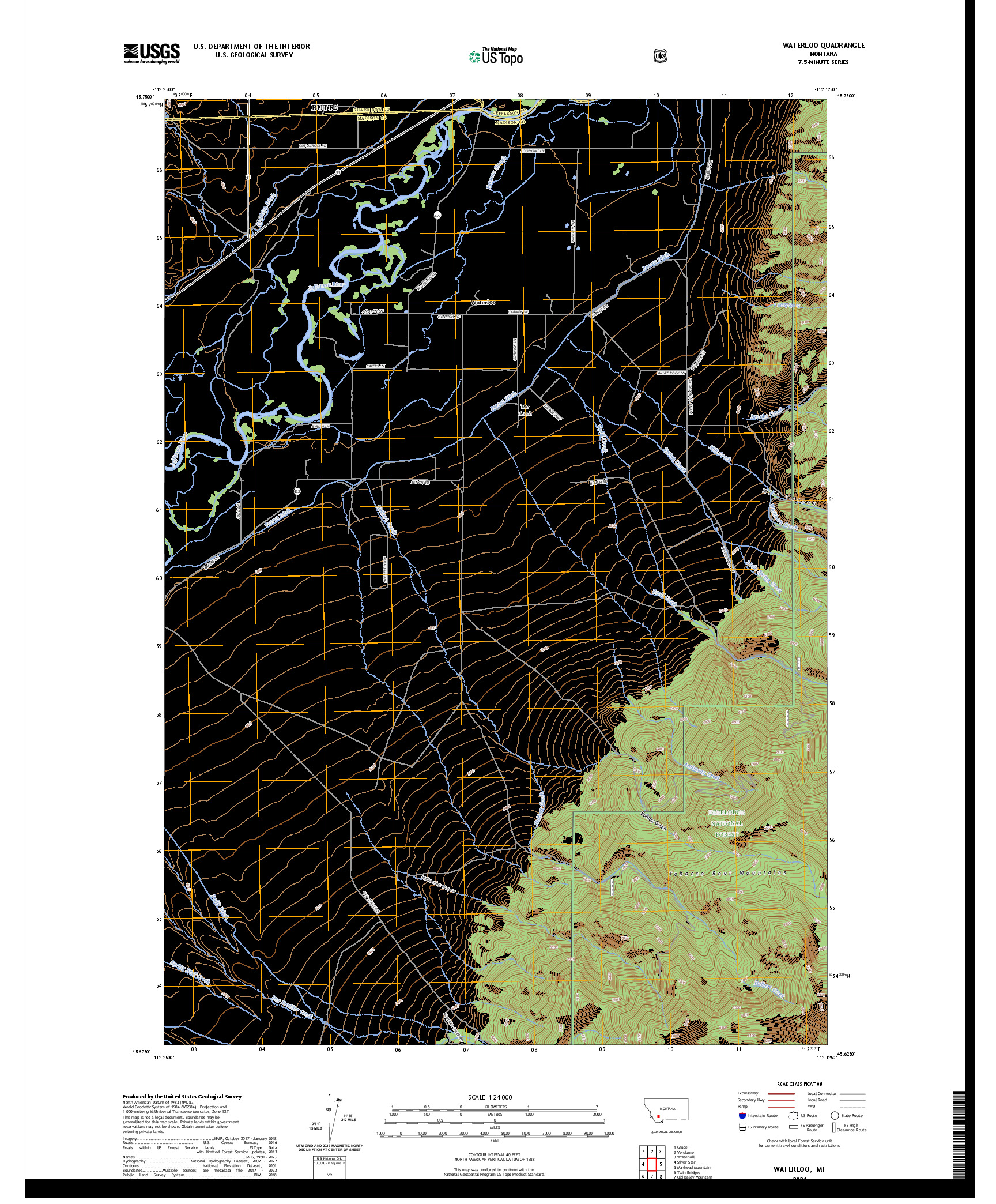 US TOPO 7.5-MINUTE MAP FOR WATERLOO, MT