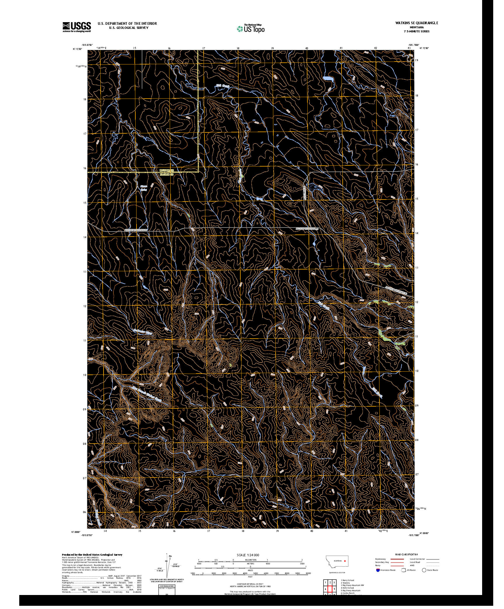 US TOPO 7.5-MINUTE MAP FOR WATKINS SE, MT