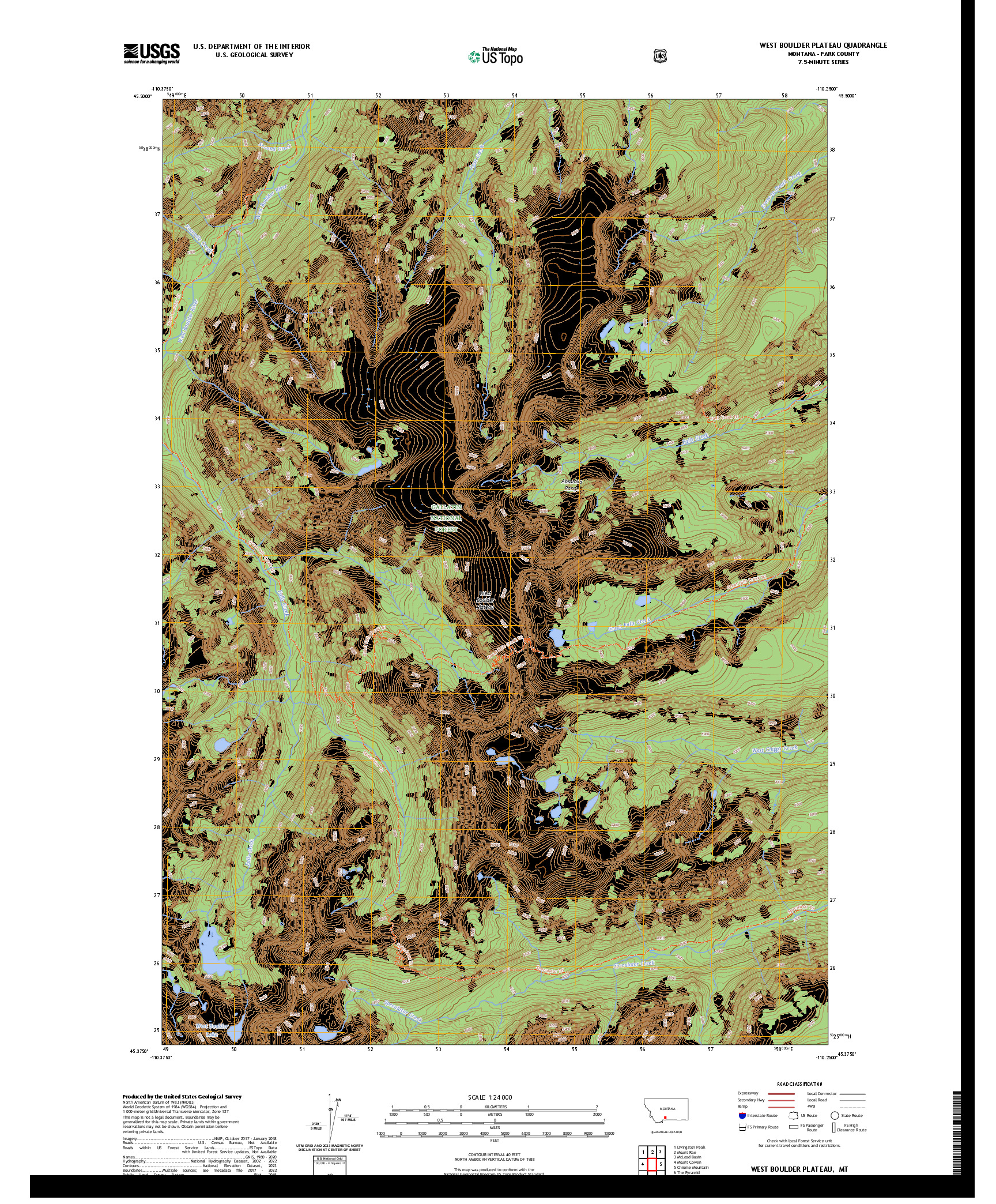 US TOPO 7.5-MINUTE MAP FOR WEST BOULDER PLATEAU, MT