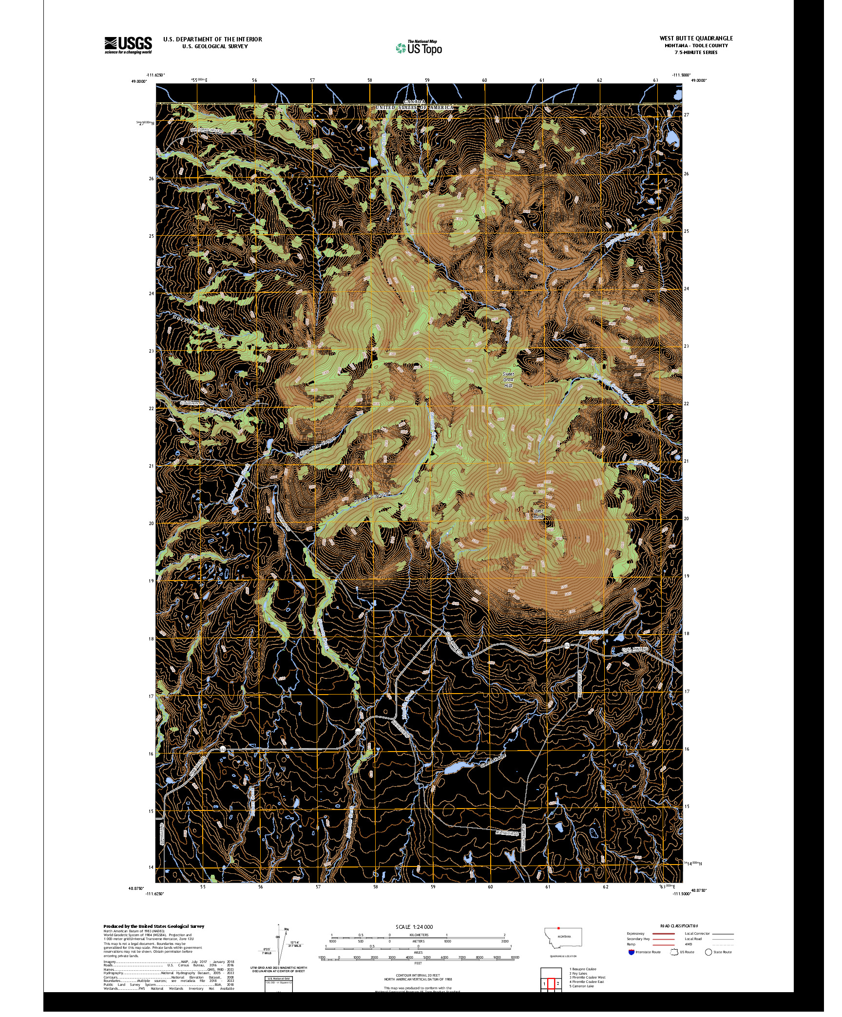 US TOPO 7.5-MINUTE MAP FOR WEST BUTTE, MT,AB