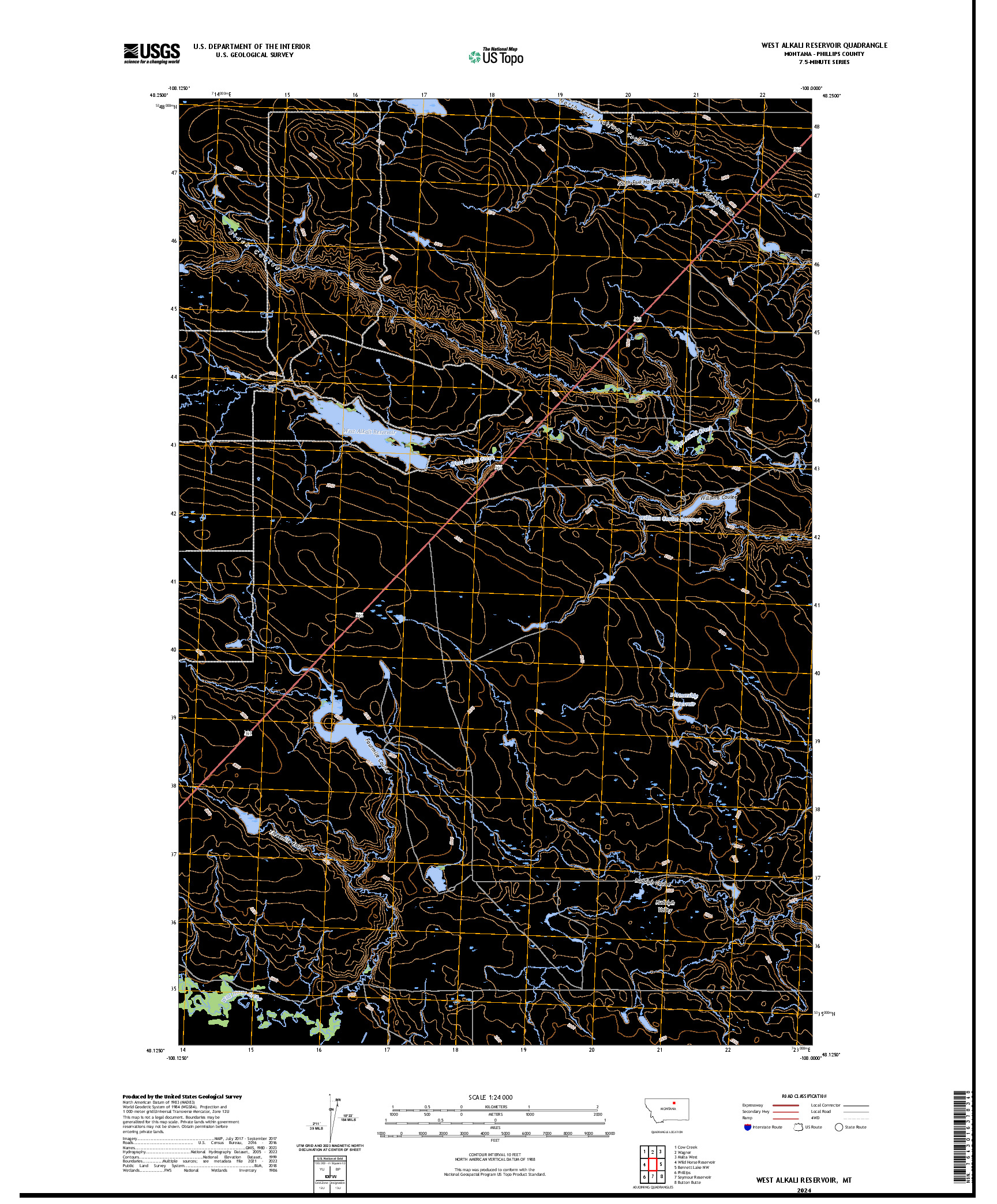 US TOPO 7.5-MINUTE MAP FOR WEST ALKALI RESERVOIR, MT