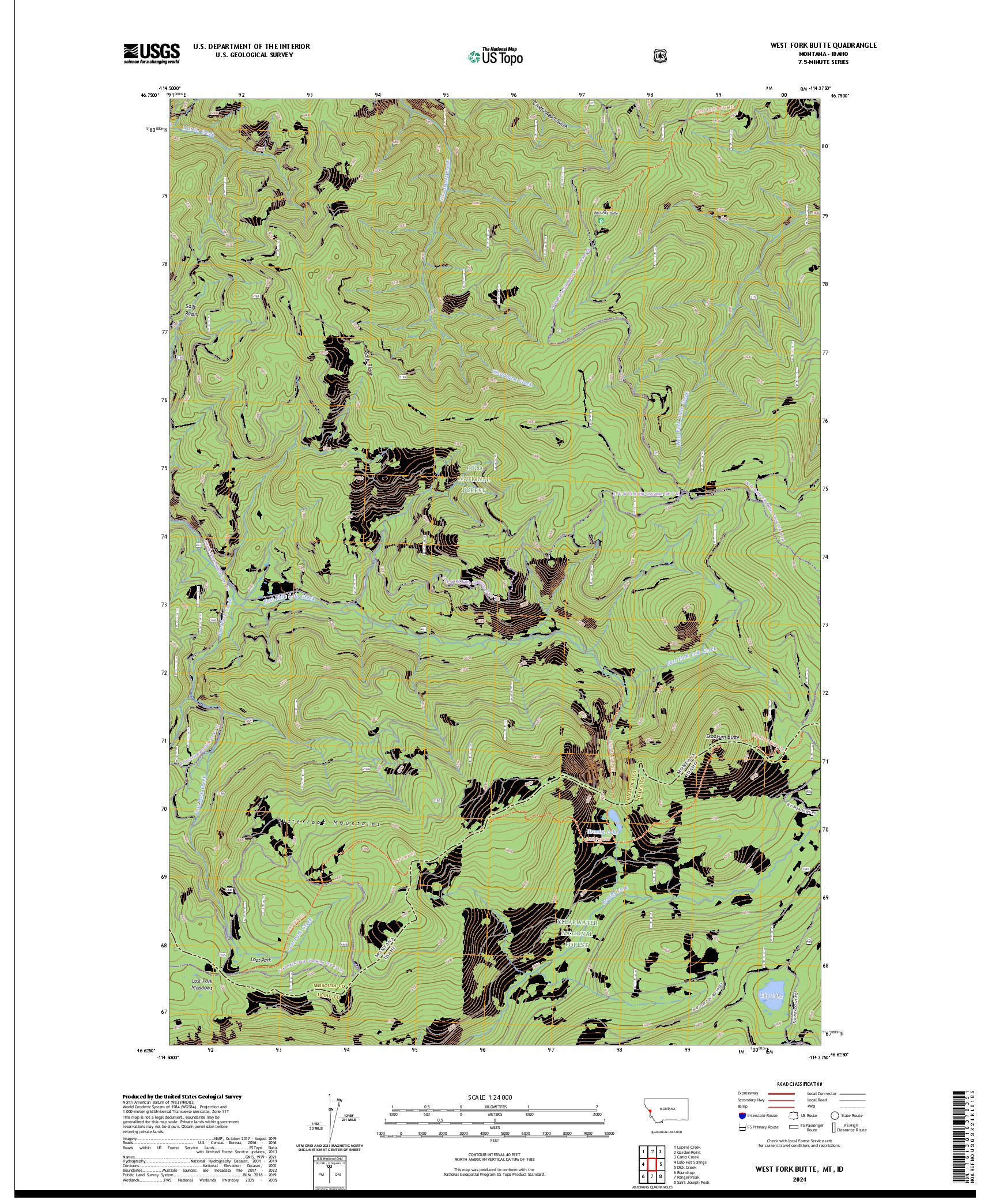 US TOPO 7.5-MINUTE MAP FOR WEST FORK BUTTE, MT,ID