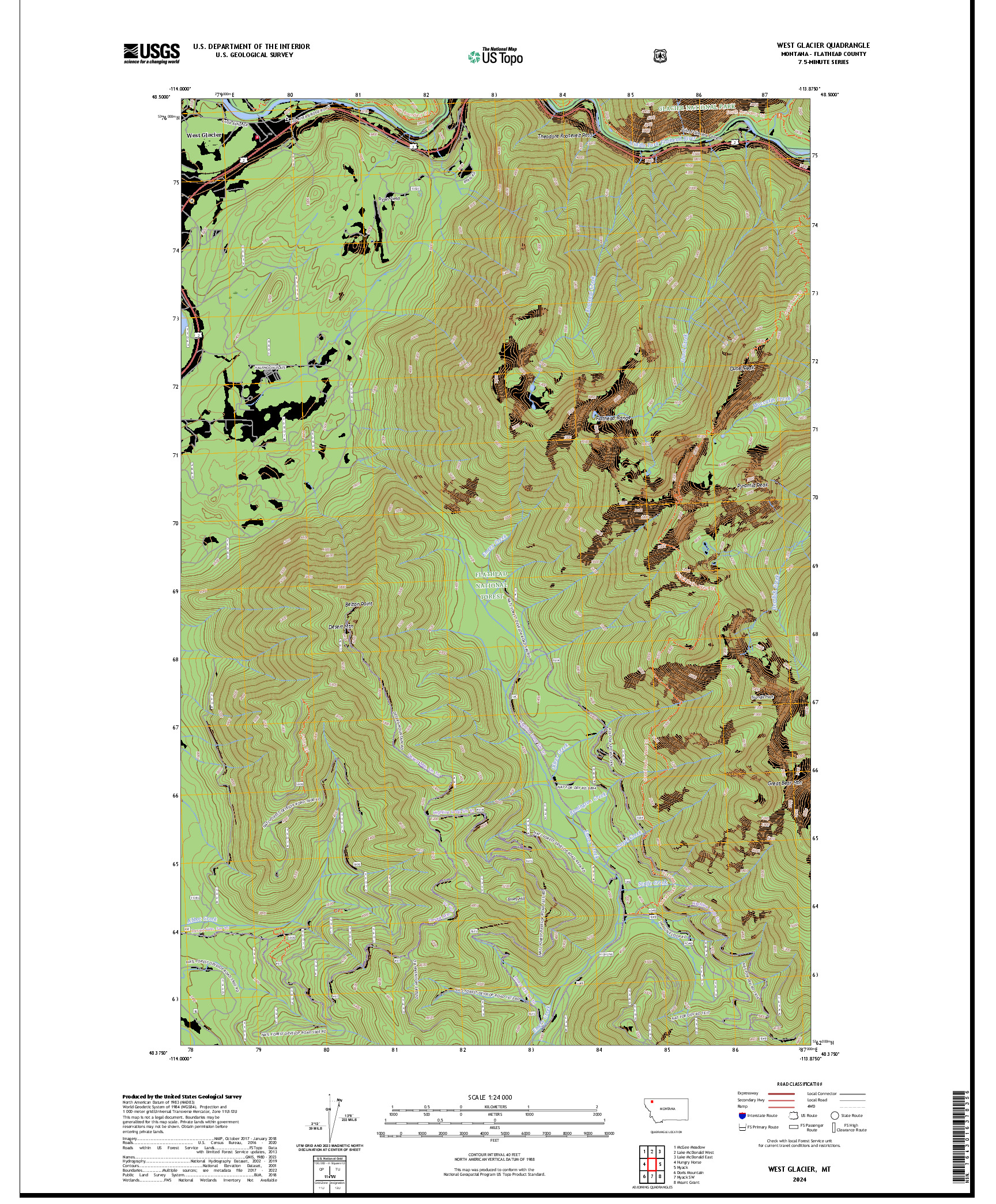 US TOPO 7.5-MINUTE MAP FOR WEST GLACIER, MT