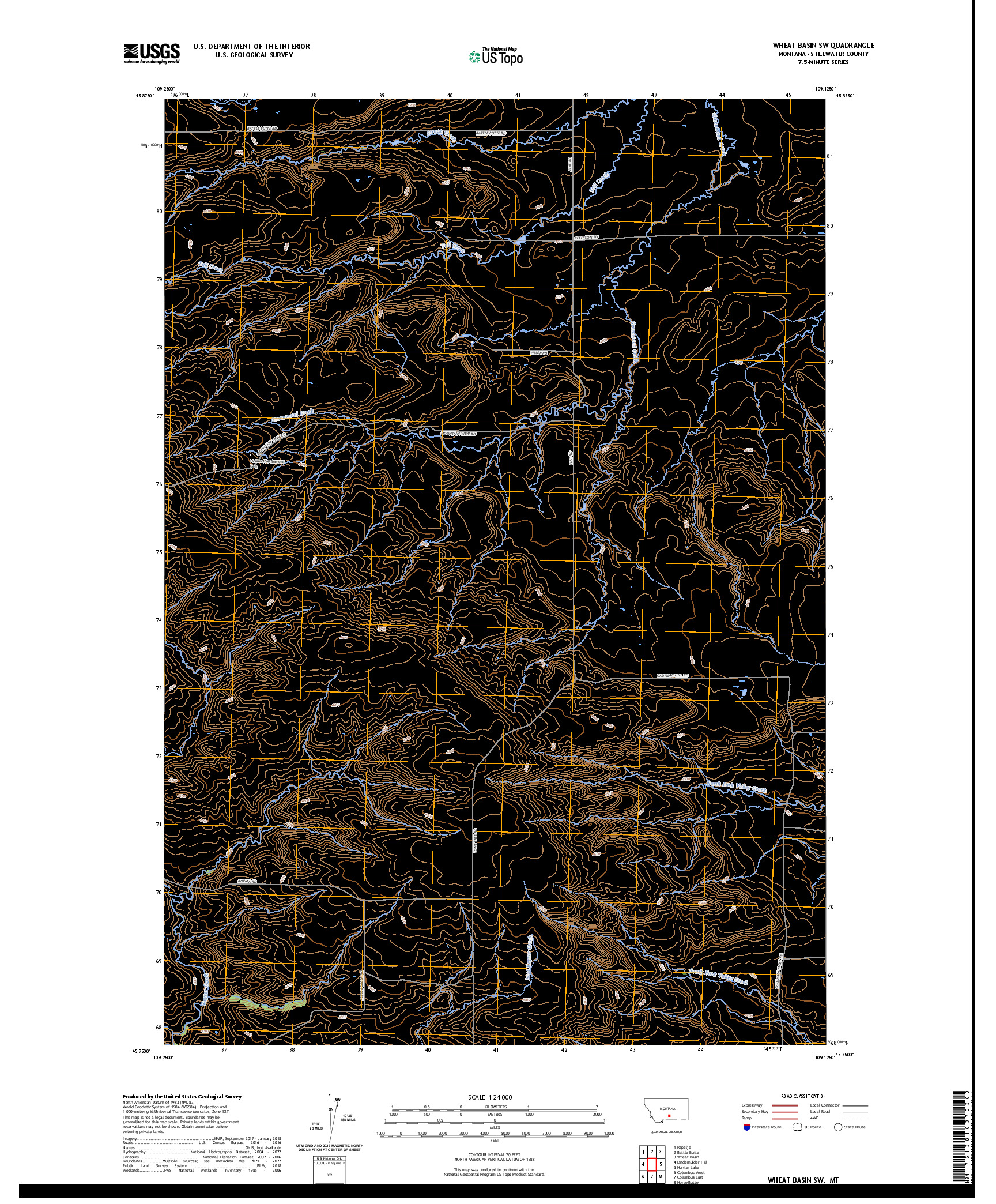 US TOPO 7.5-MINUTE MAP FOR WHEAT BASIN SW, MT