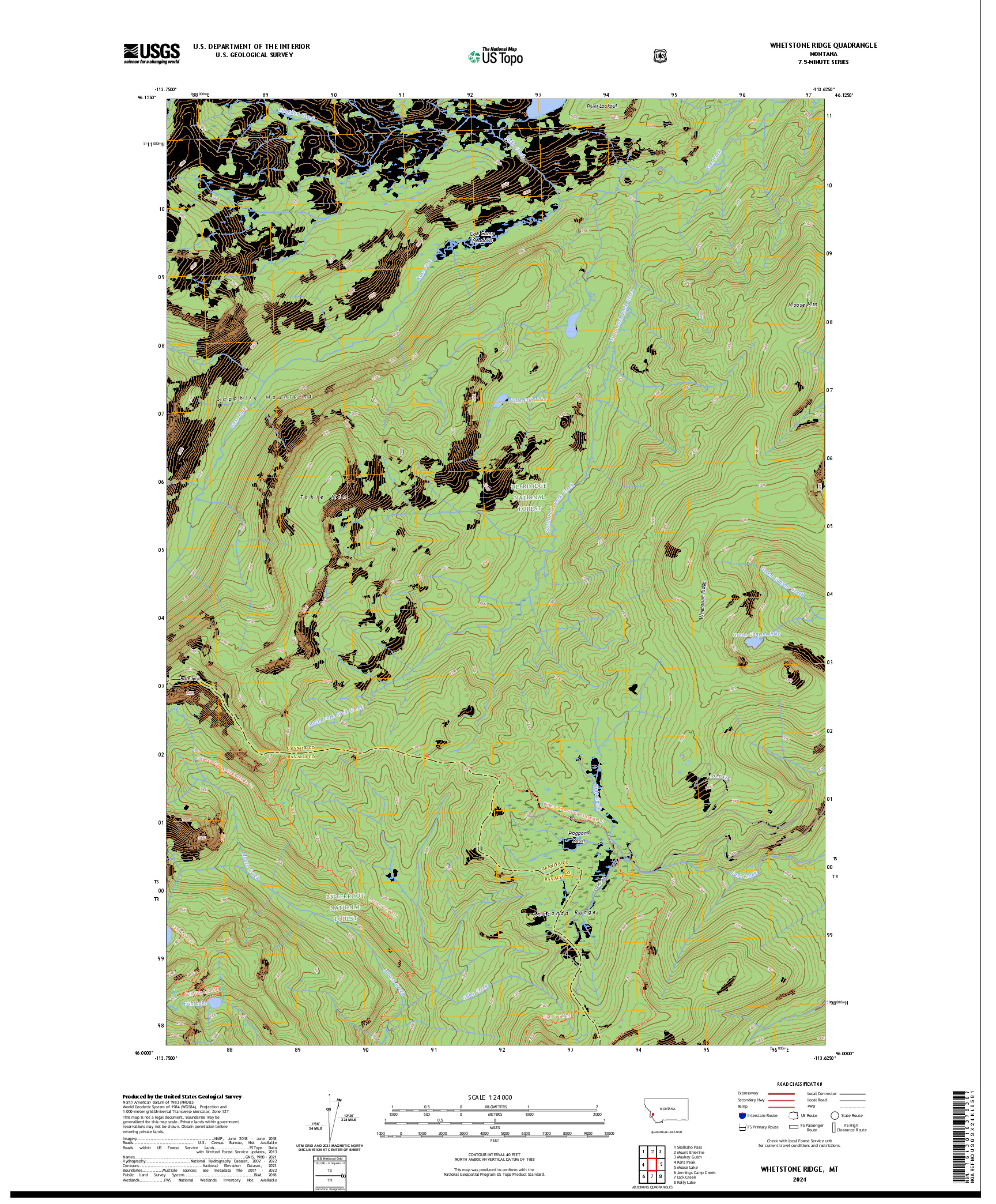 US TOPO 7.5-MINUTE MAP FOR WHETSTONE RIDGE, MT