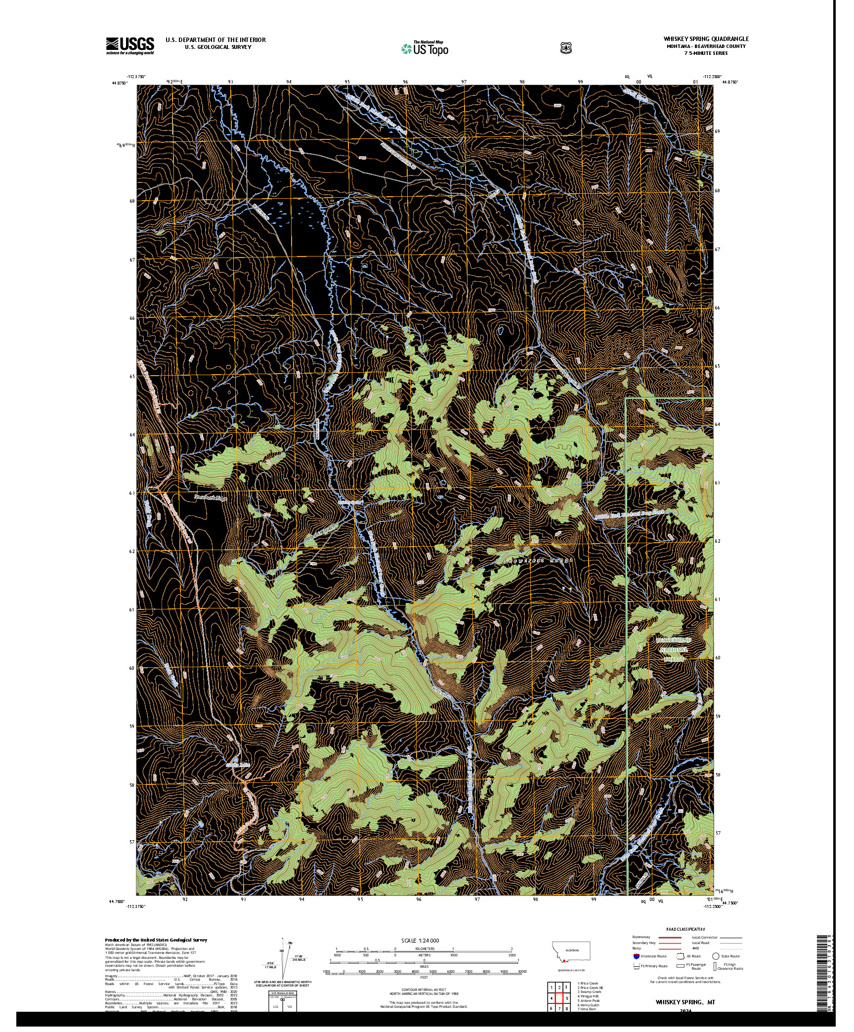 US TOPO 7.5-MINUTE MAP FOR WHISKEY SPRING, MT