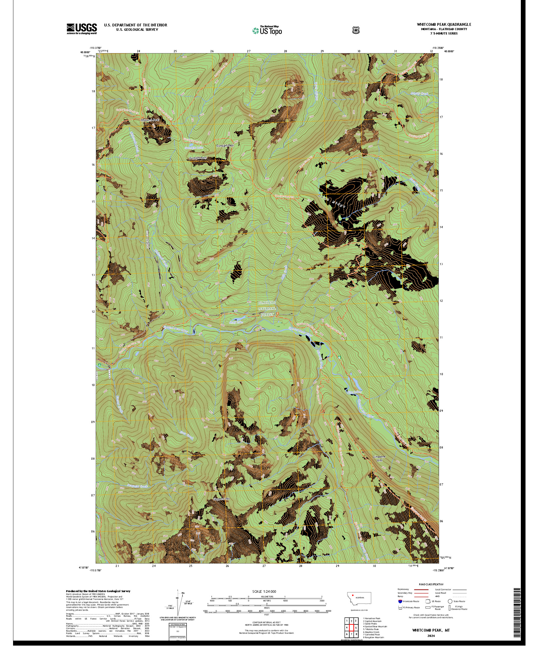 US TOPO 7.5-MINUTE MAP FOR WHITCOMB PEAK, MT
