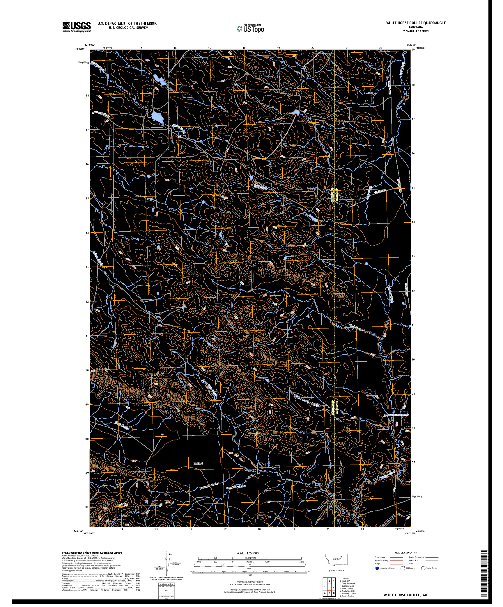 US TOPO 7.5-MINUTE MAP FOR WHITE HORSE COULEE, MT
