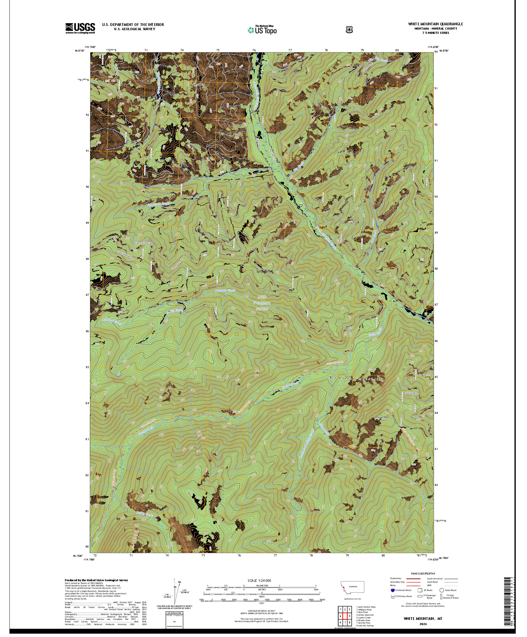 US TOPO 7.5-MINUTE MAP FOR WHITE MOUNTAIN, MT