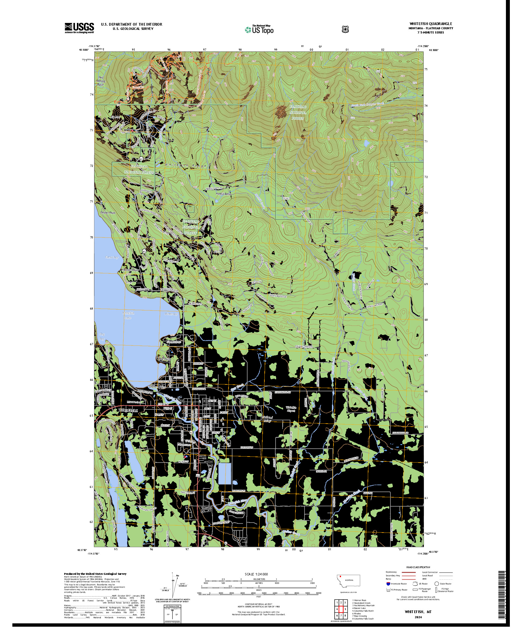 US TOPO 7.5-MINUTE MAP FOR WHITEFISH, MT