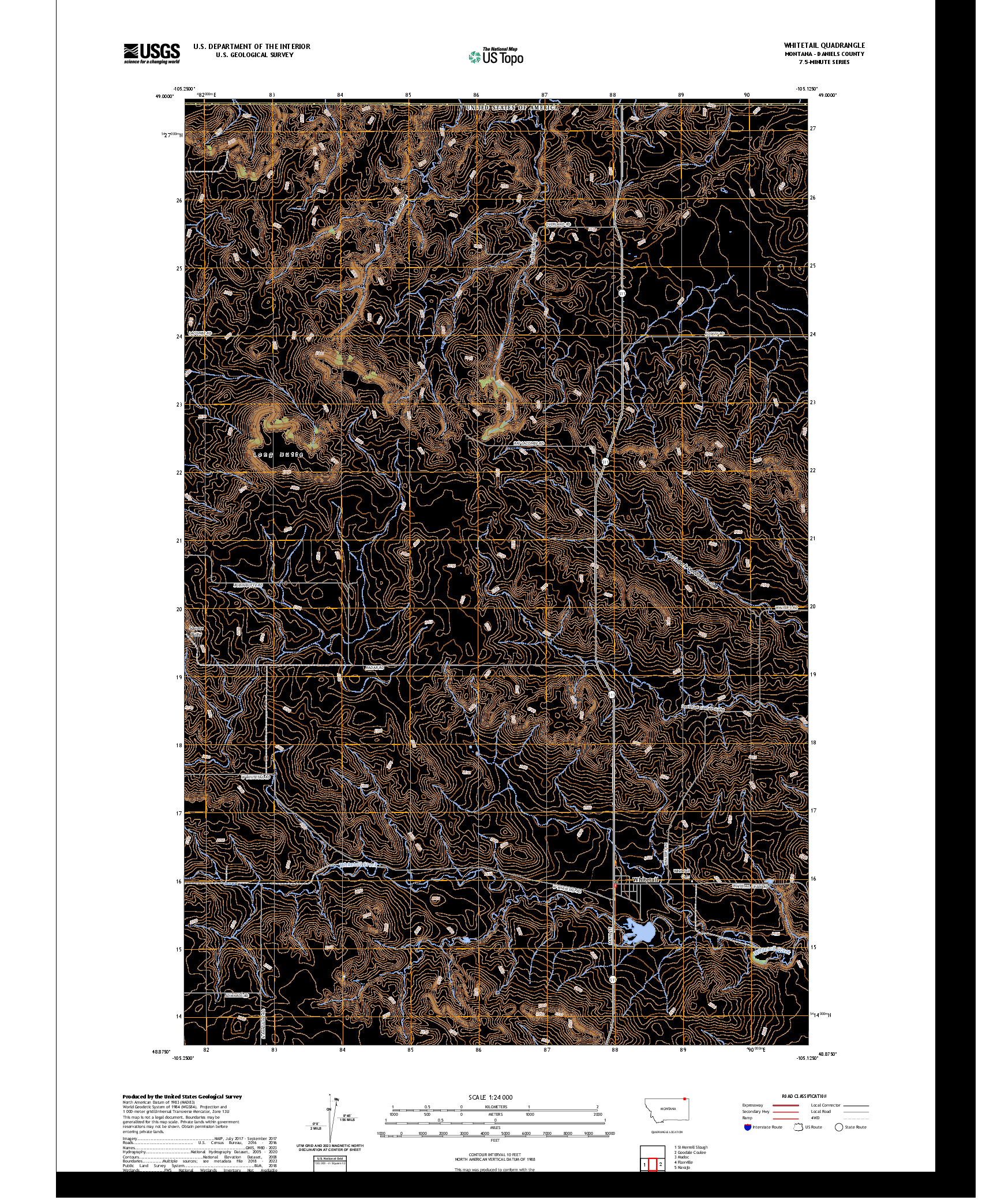 US TOPO 7.5-MINUTE MAP FOR WHITETAIL, MT,SK