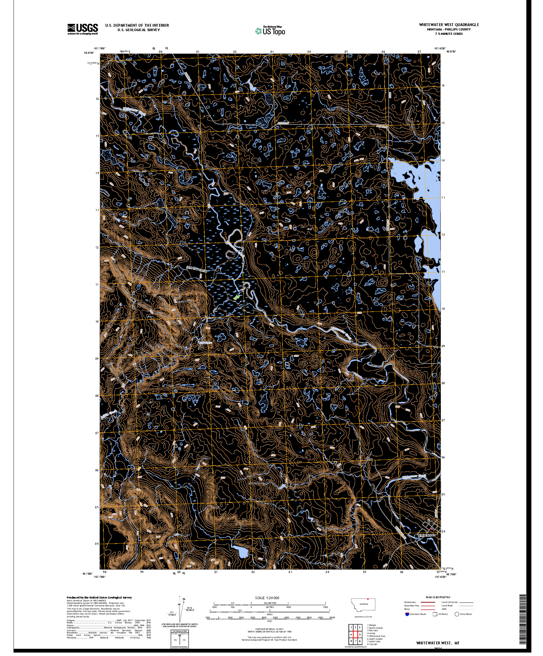 US TOPO 7.5-MINUTE MAP FOR WHITEWATER WEST, MT