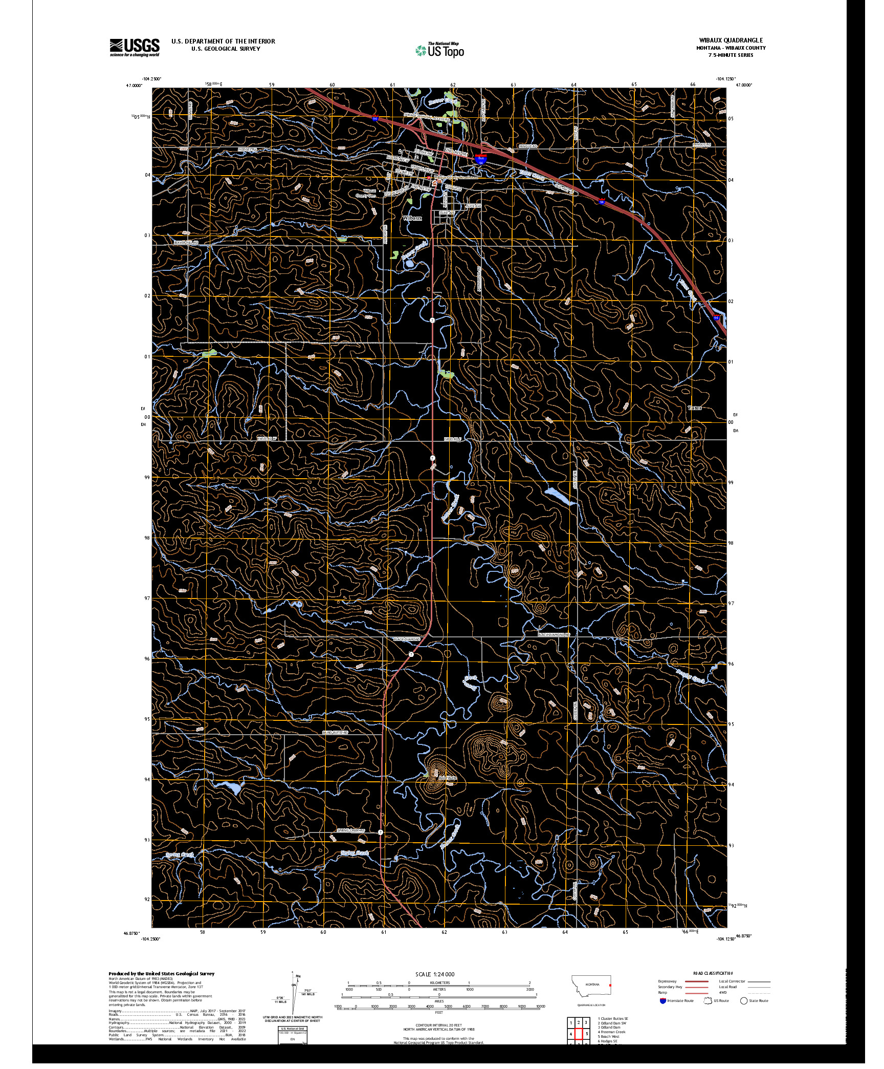 US TOPO 7.5-MINUTE MAP FOR WIBAUX, MT