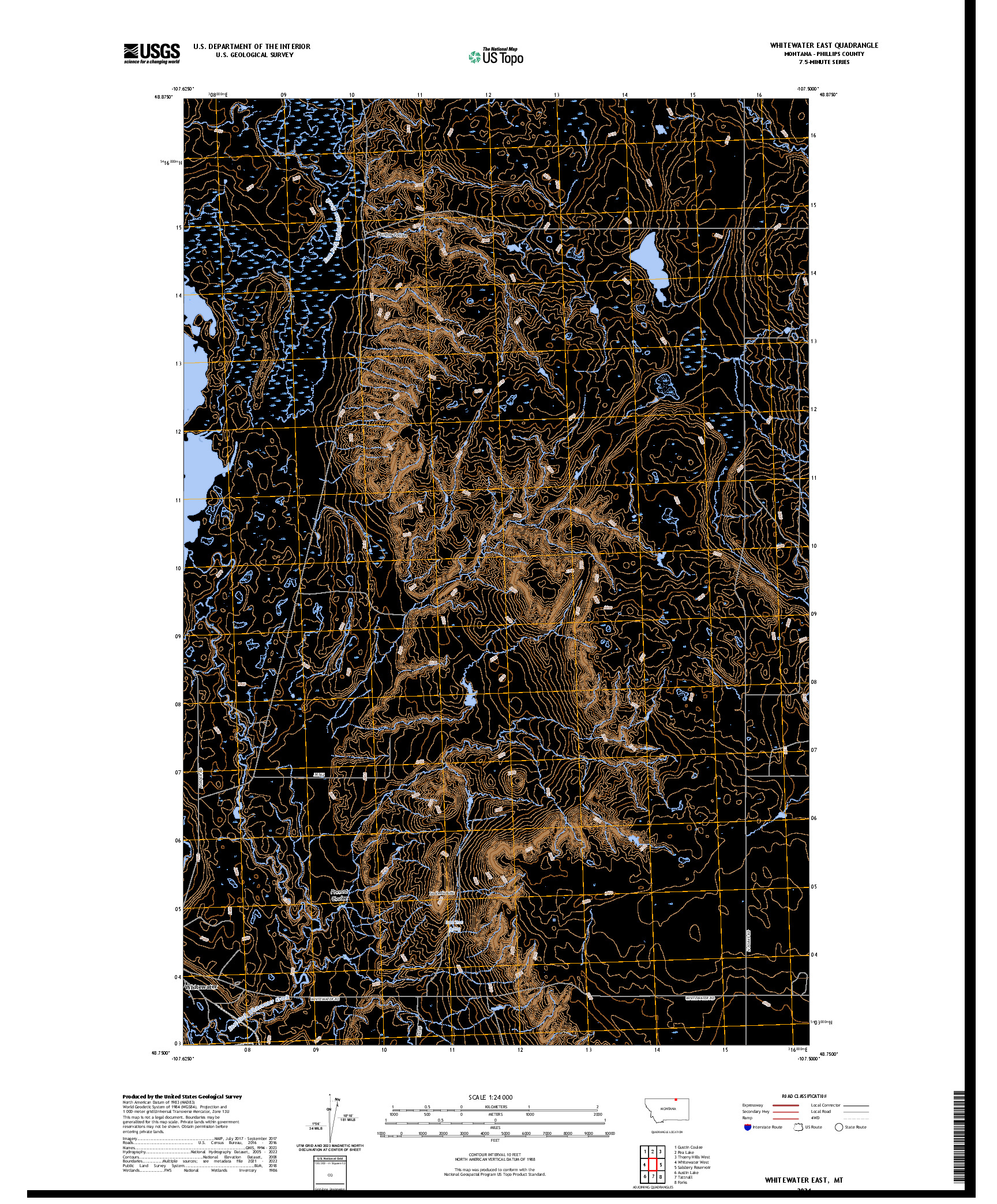US TOPO 7.5-MINUTE MAP FOR WHITEWATER EAST, MT