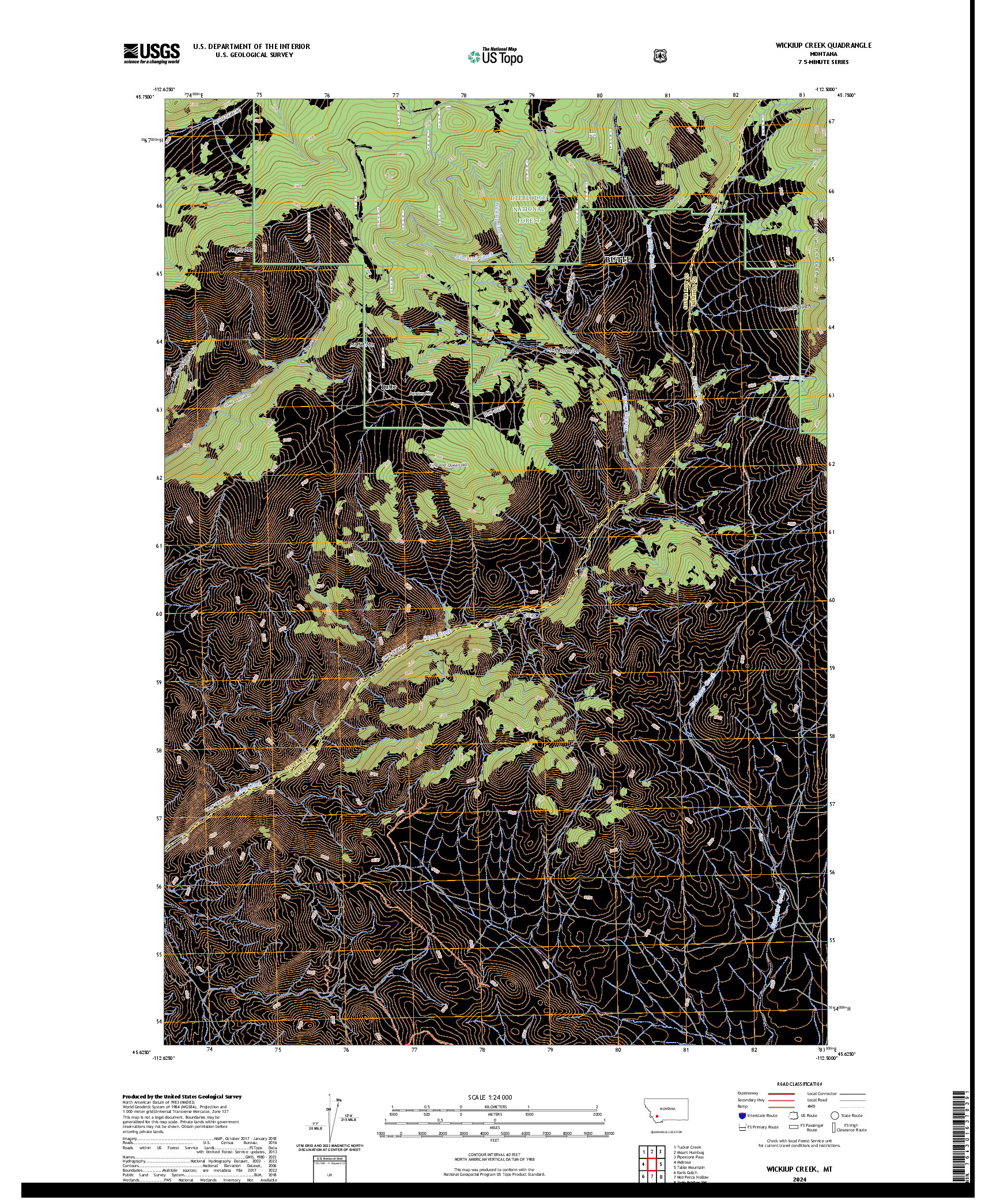 US TOPO 7.5-MINUTE MAP FOR WICKIUP CREEK, MT