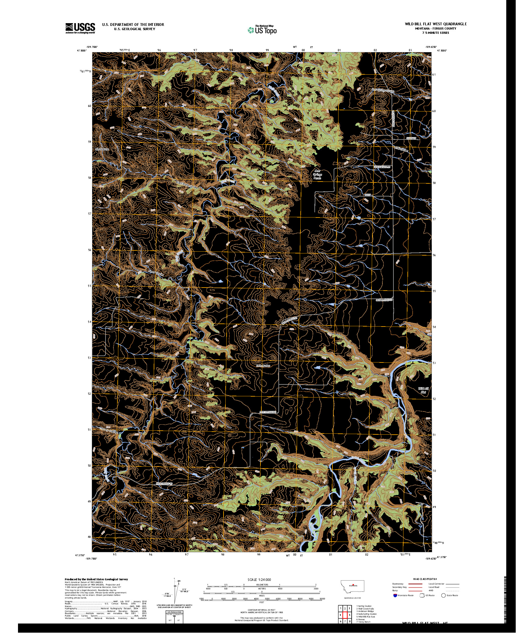 US TOPO 7.5-MINUTE MAP FOR WILD BILL FLAT WEST, MT