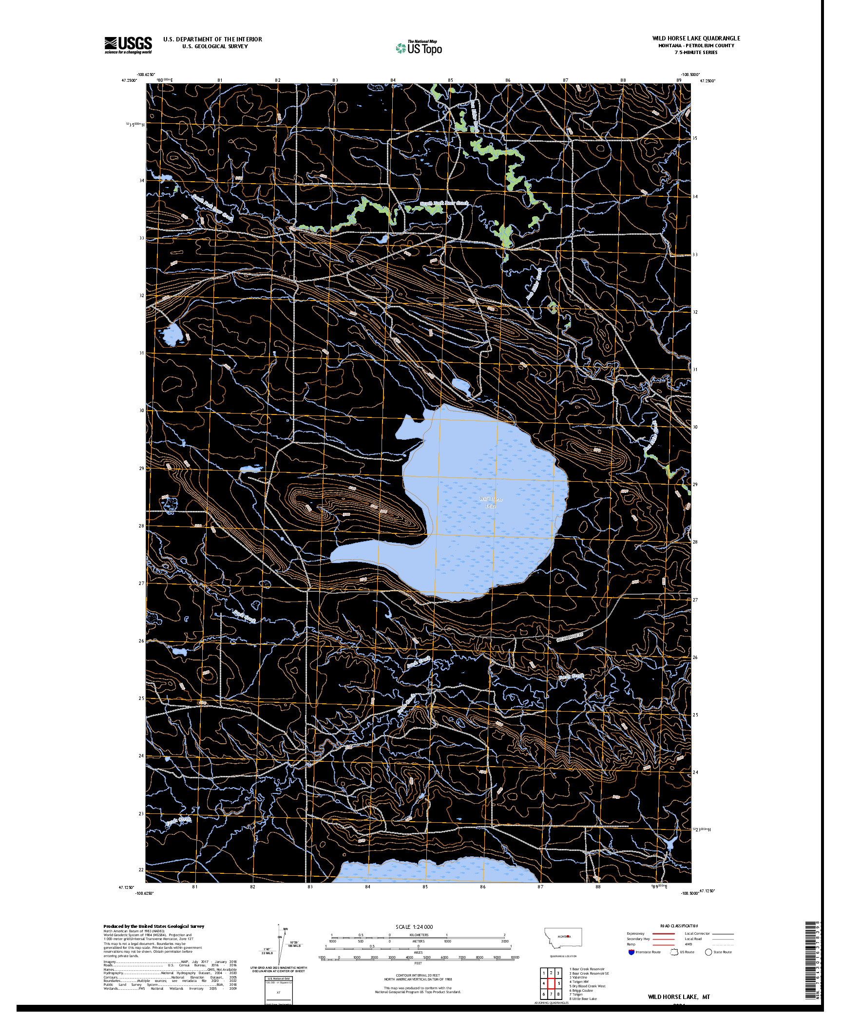 US TOPO 7.5-MINUTE MAP FOR WILD HORSE LAKE, MT