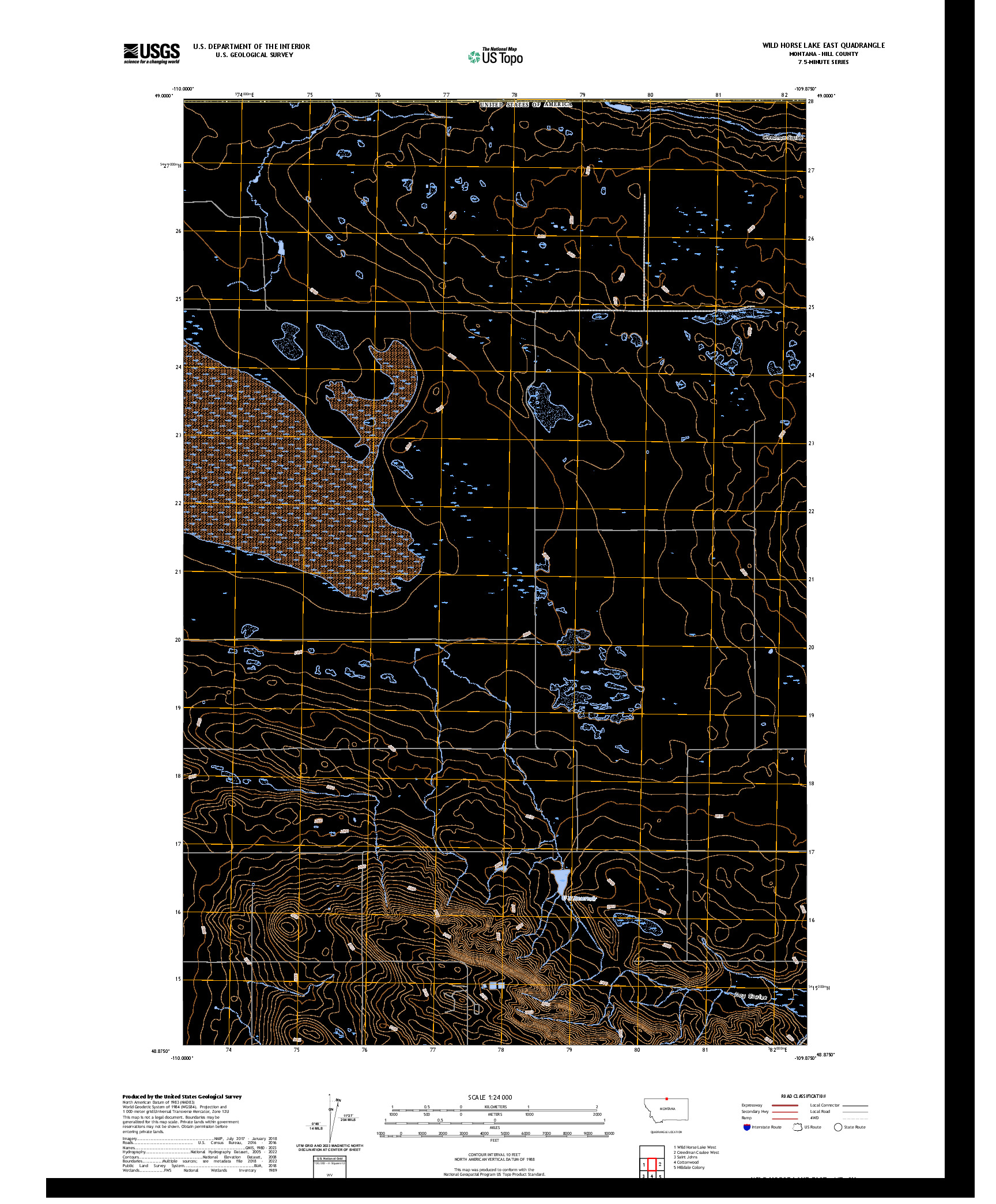 US TOPO 7.5-MINUTE MAP FOR WILD HORSE LAKE EAST, MT,SK