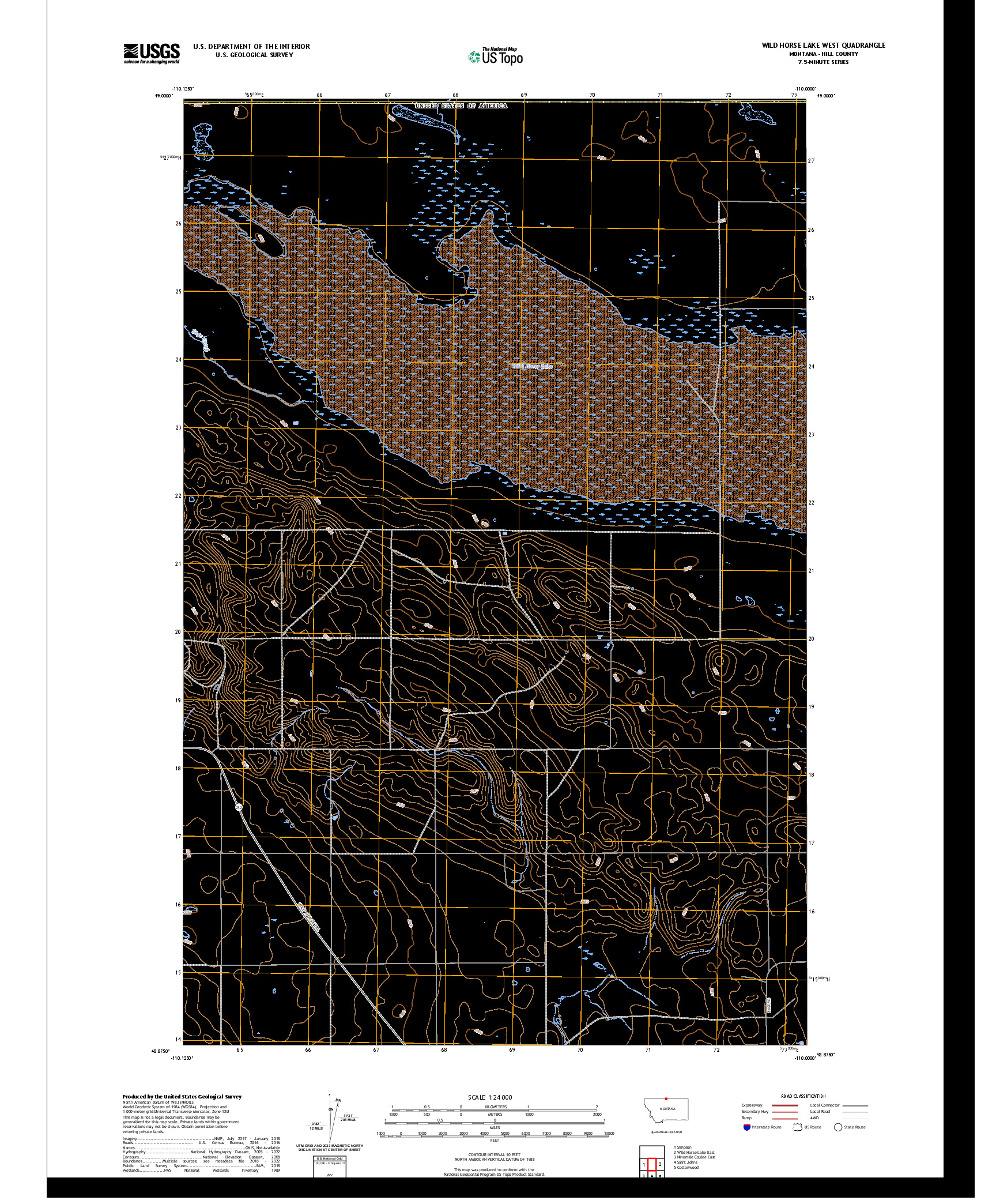 US TOPO 7.5-MINUTE MAP FOR WILD HORSE LAKE WEST, MT,AB