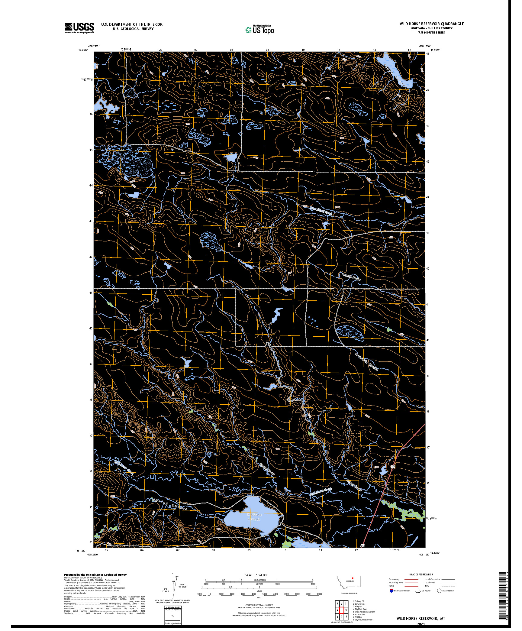 US TOPO 7.5-MINUTE MAP FOR WILD HORSE RESERVOIR, MT
