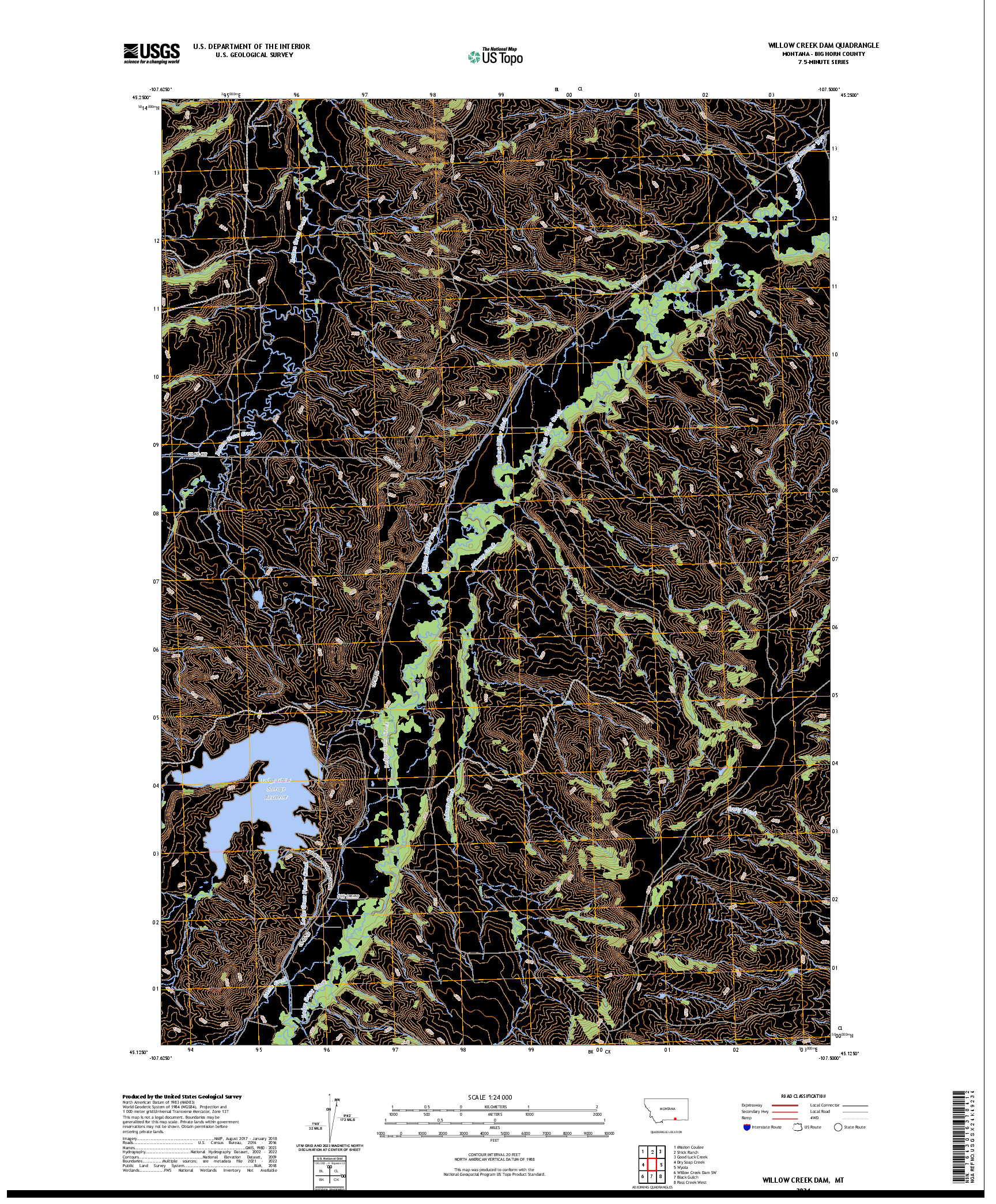 US TOPO 7.5-MINUTE MAP FOR WILLOW CREEK DAM, MT