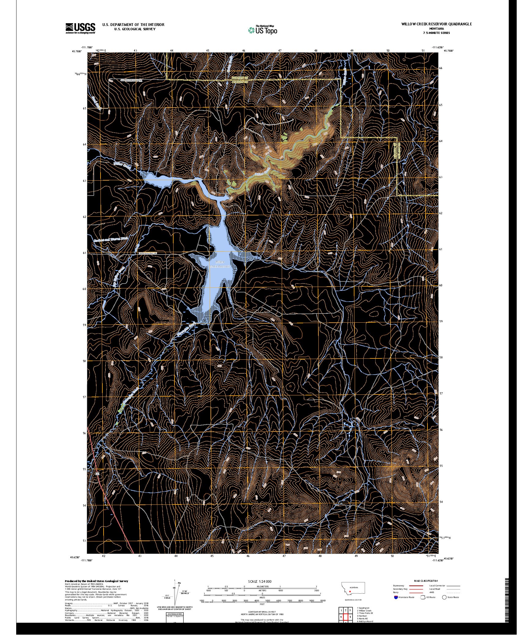 US TOPO 7.5-MINUTE MAP FOR WILLOW CREEK RESERVOIR, MT
