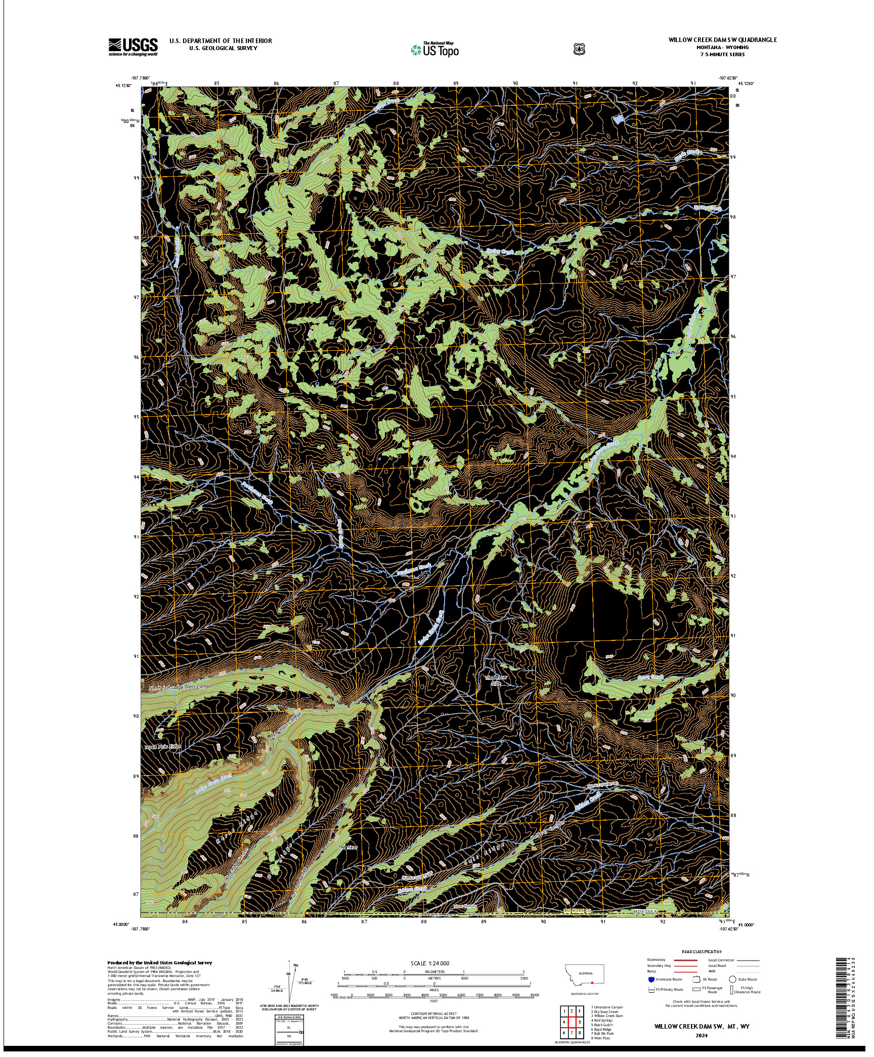 US TOPO 7.5-MINUTE MAP FOR WILLOW CREEK DAM SW, MT,WY