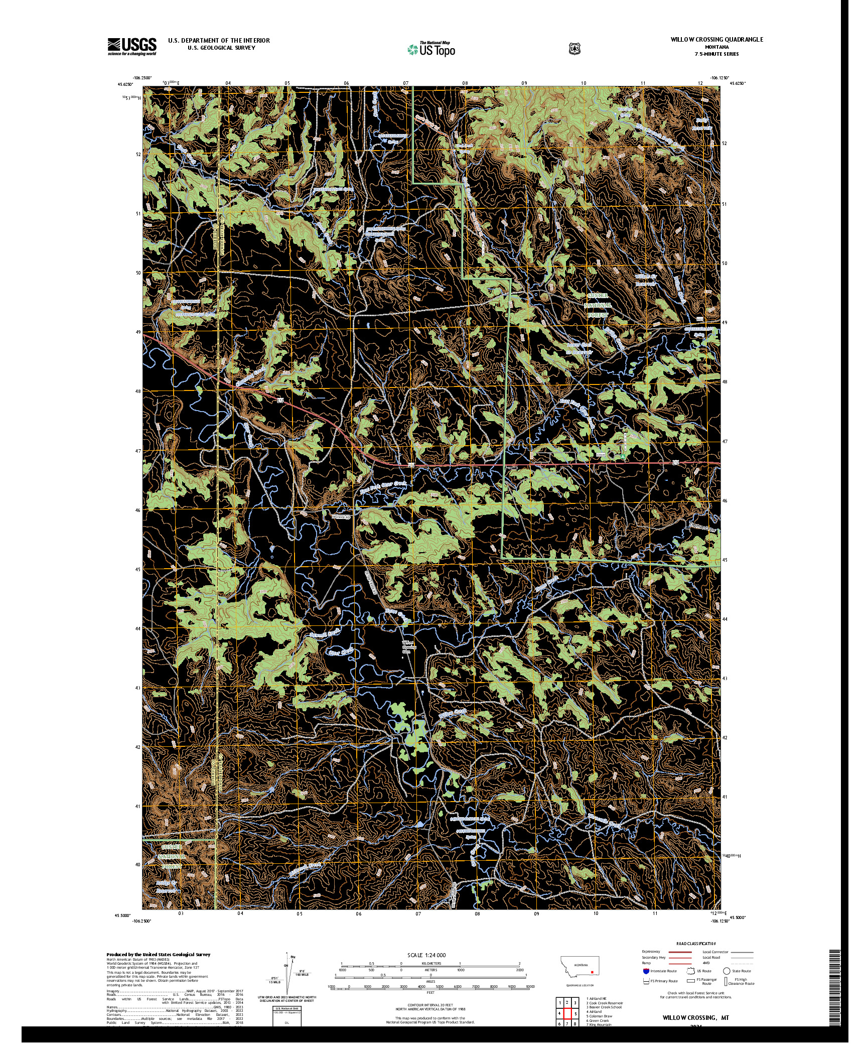 US TOPO 7.5-MINUTE MAP FOR WILLOW CROSSING, MT