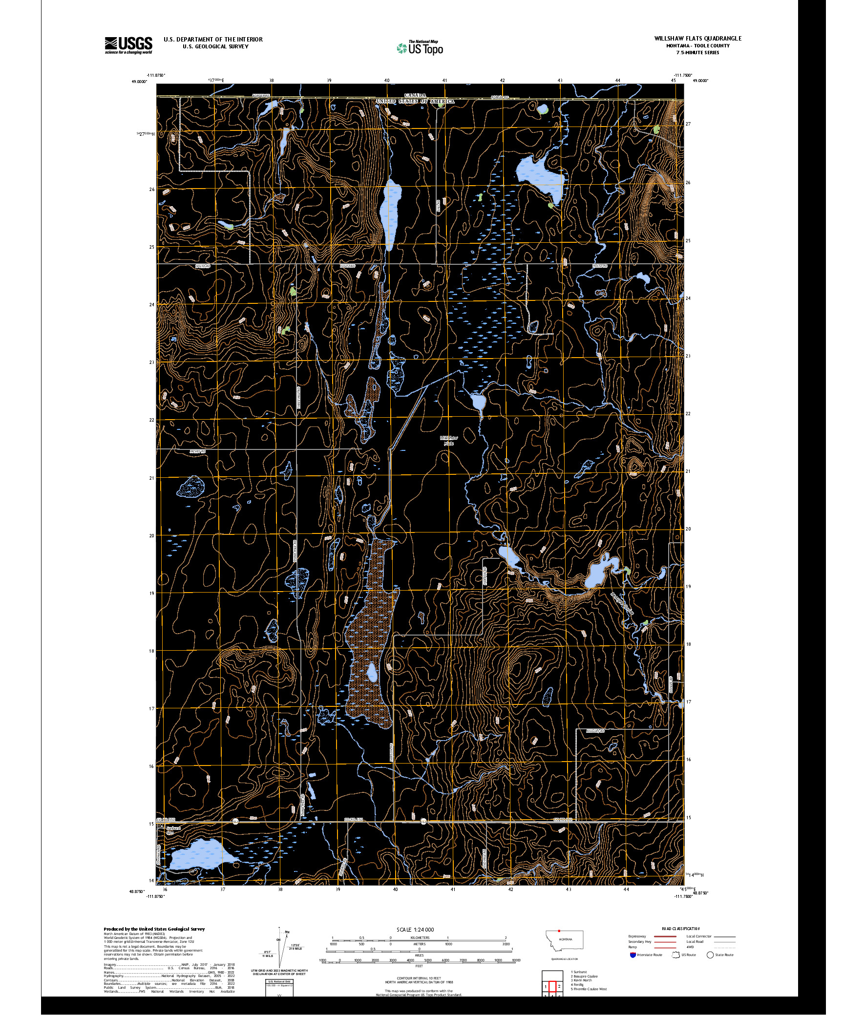 US TOPO 7.5-MINUTE MAP FOR WILLSHAW FLATS, MT,AB