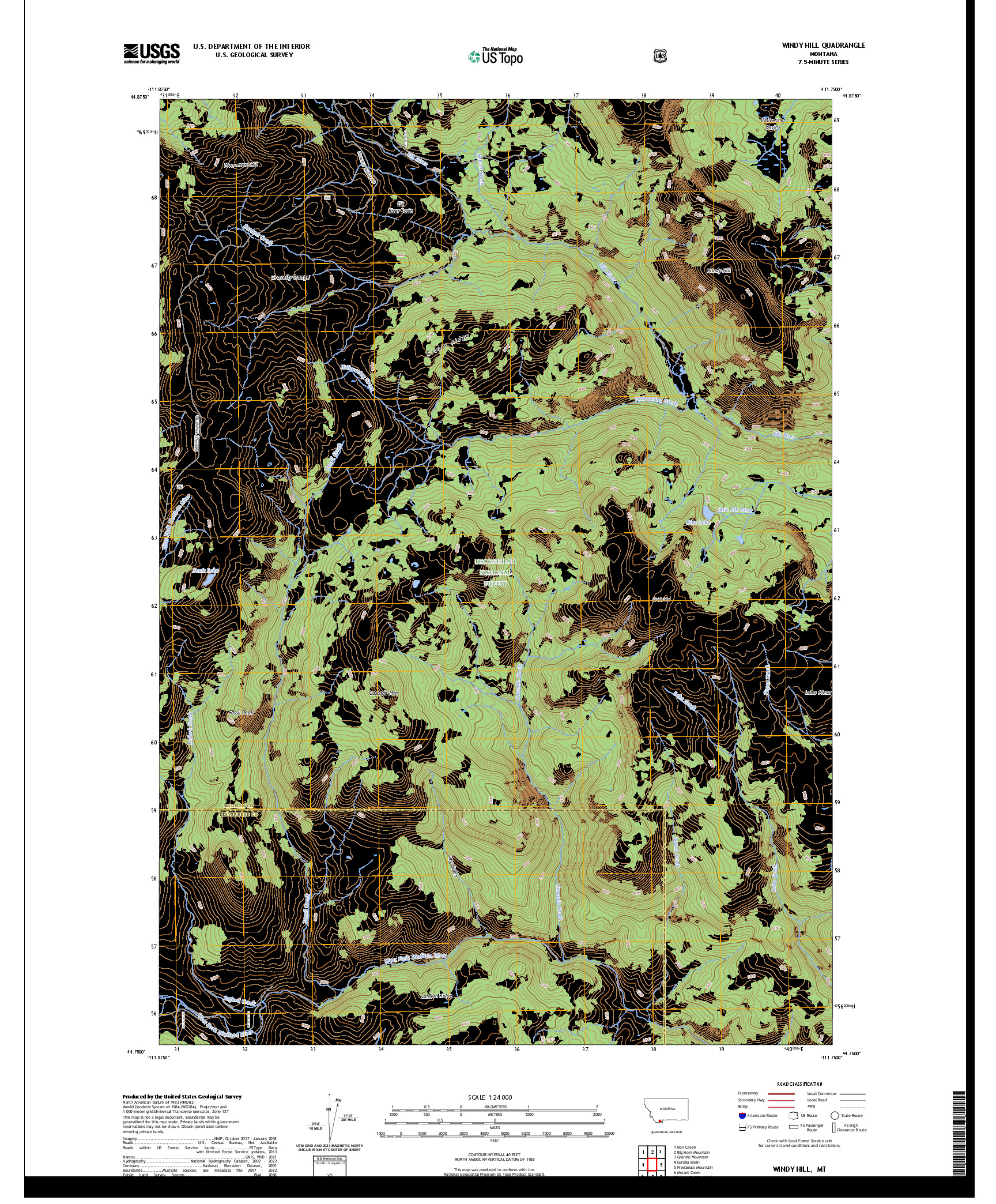 US TOPO 7.5-MINUTE MAP FOR WINDY HILL, MT