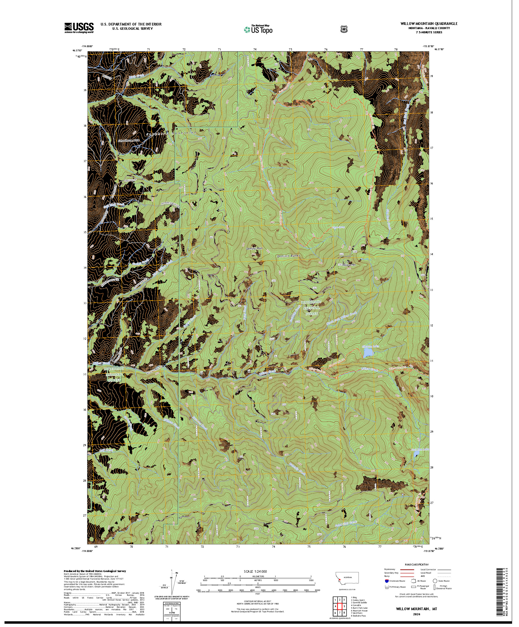 US TOPO 7.5-MINUTE MAP FOR WILLOW MOUNTAIN, MT