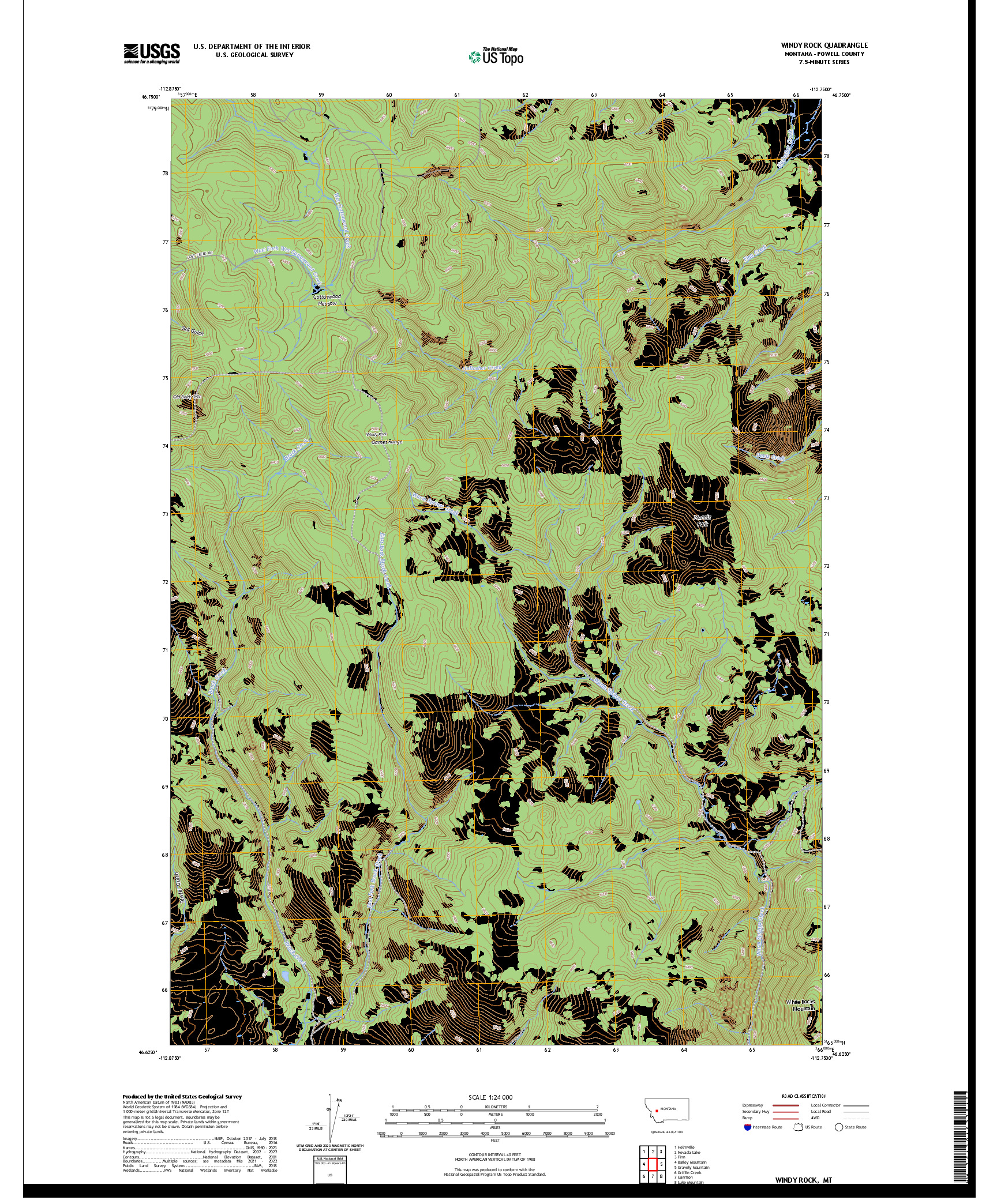 US TOPO 7.5-MINUTE MAP FOR WINDY ROCK, MT
