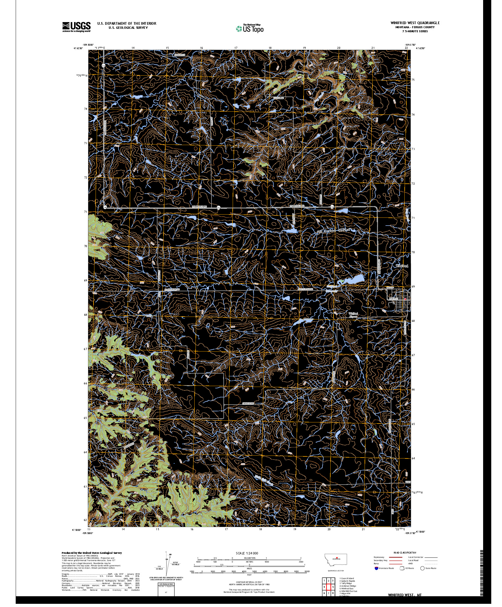 US TOPO 7.5-MINUTE MAP FOR WINIFRED WEST, MT