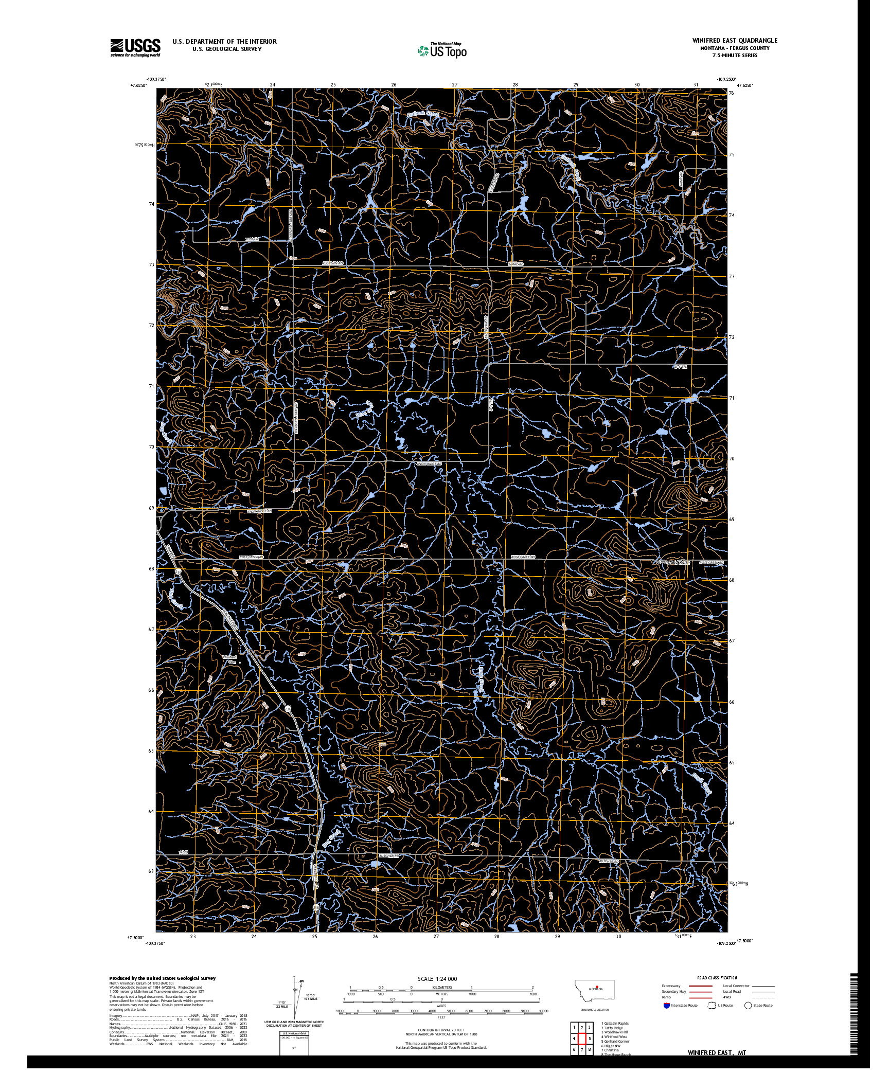 US TOPO 7.5-MINUTE MAP FOR WINIFRED EAST, MT