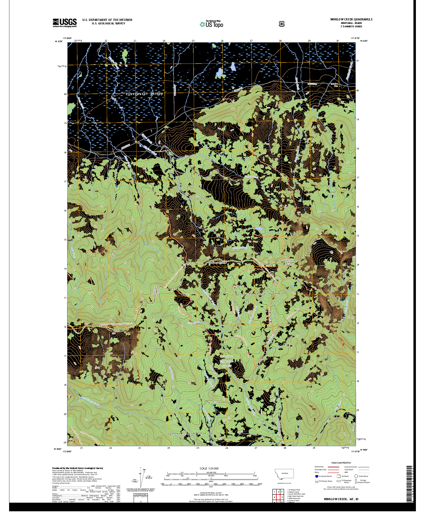 US TOPO 7.5-MINUTE MAP FOR WINSLOW CREEK, MT,ID