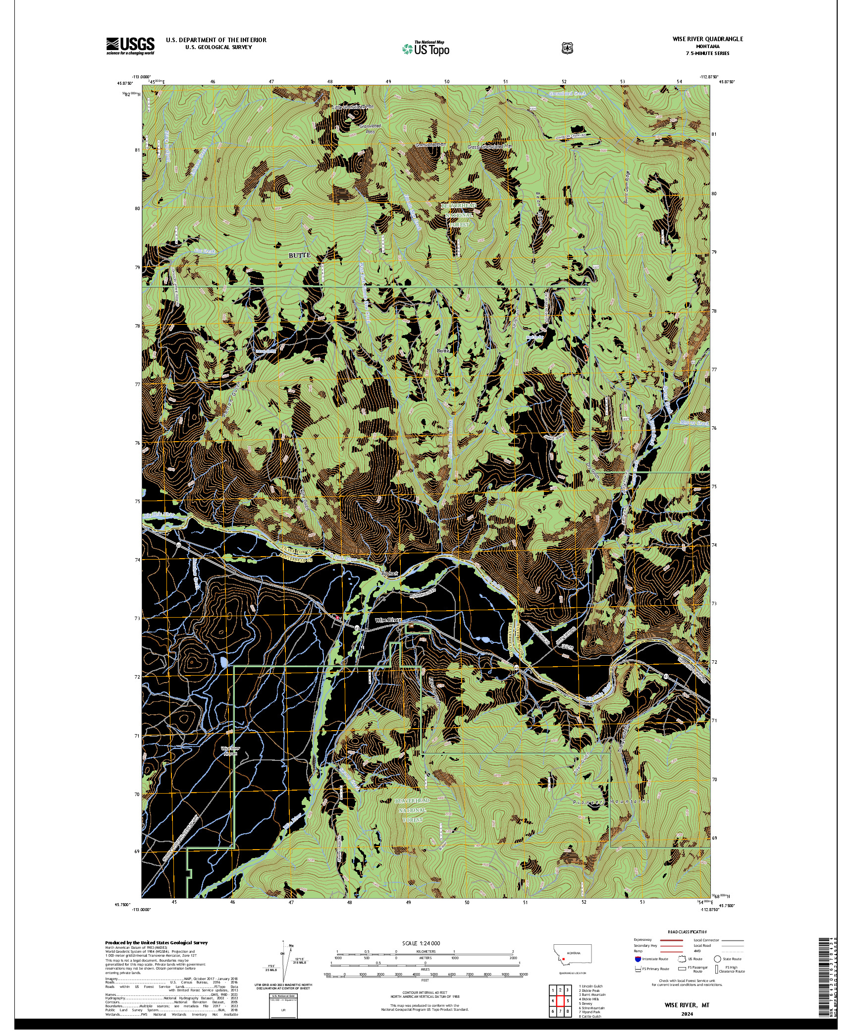 US TOPO 7.5-MINUTE MAP FOR WISE RIVER, MT