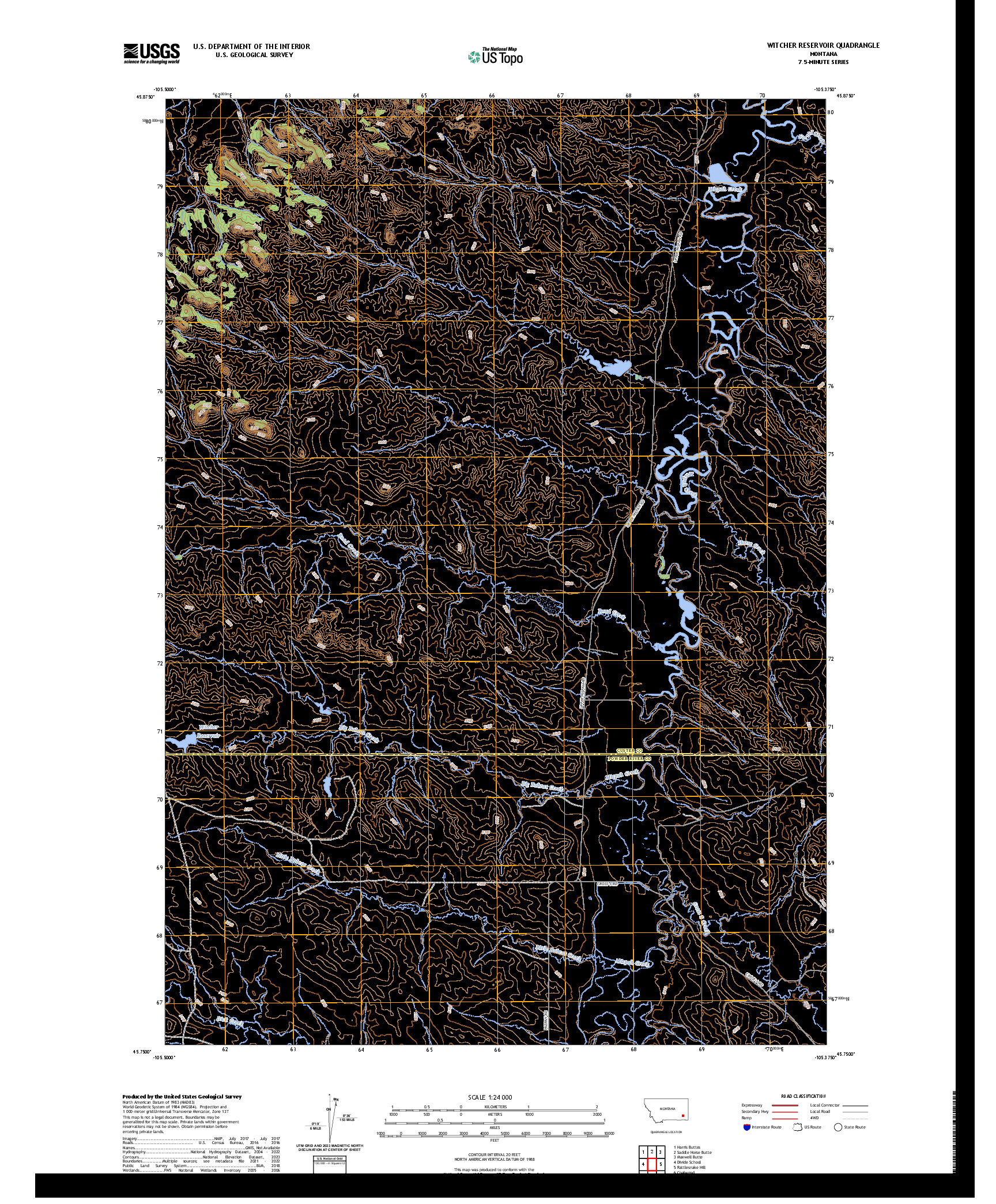US TOPO 7.5-MINUTE MAP FOR WITCHER RESERVOIR, MT