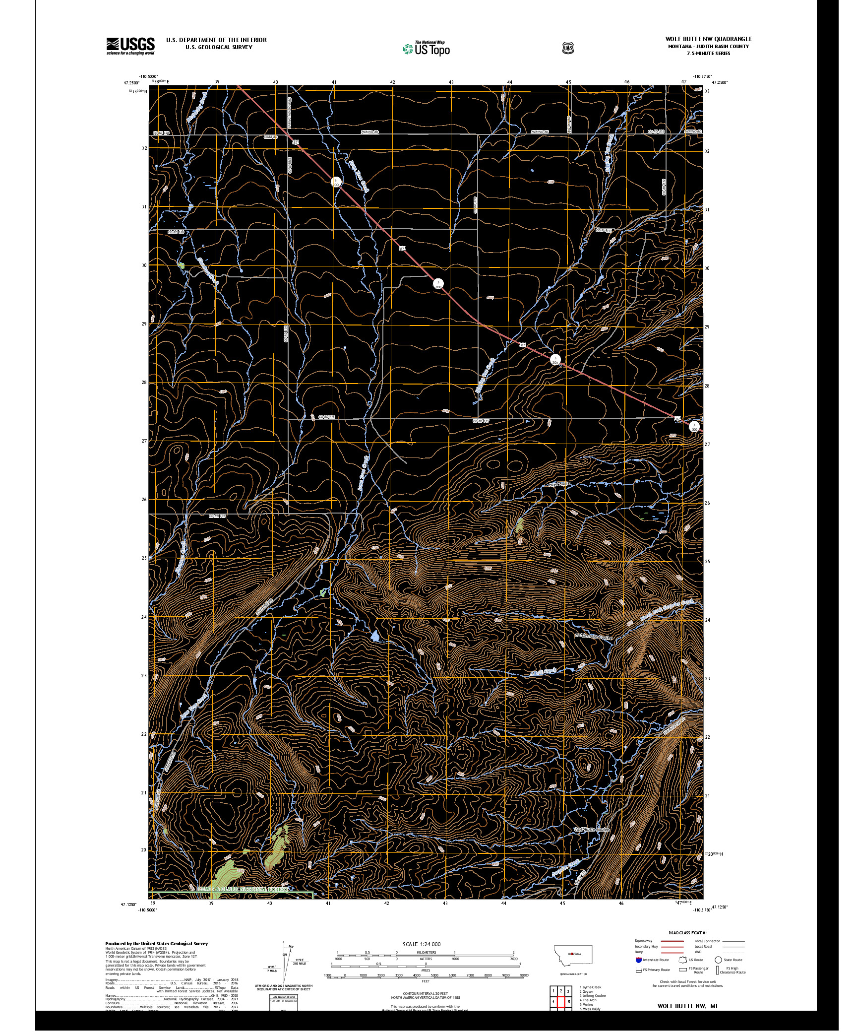 US TOPO 7.5-MINUTE MAP FOR WOLF BUTTE NW, MT