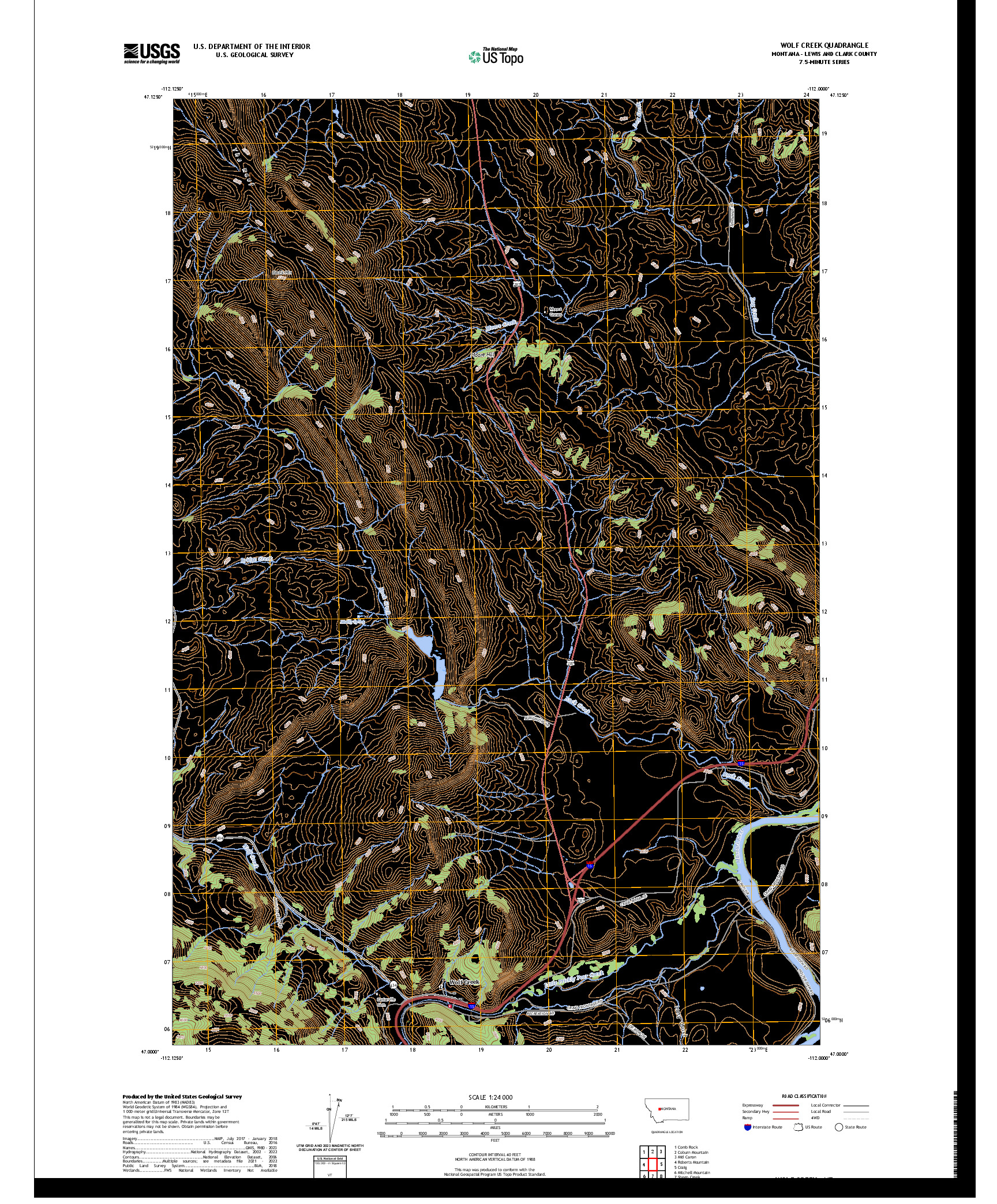 US TOPO 7.5-MINUTE MAP FOR WOLF CREEK, MT