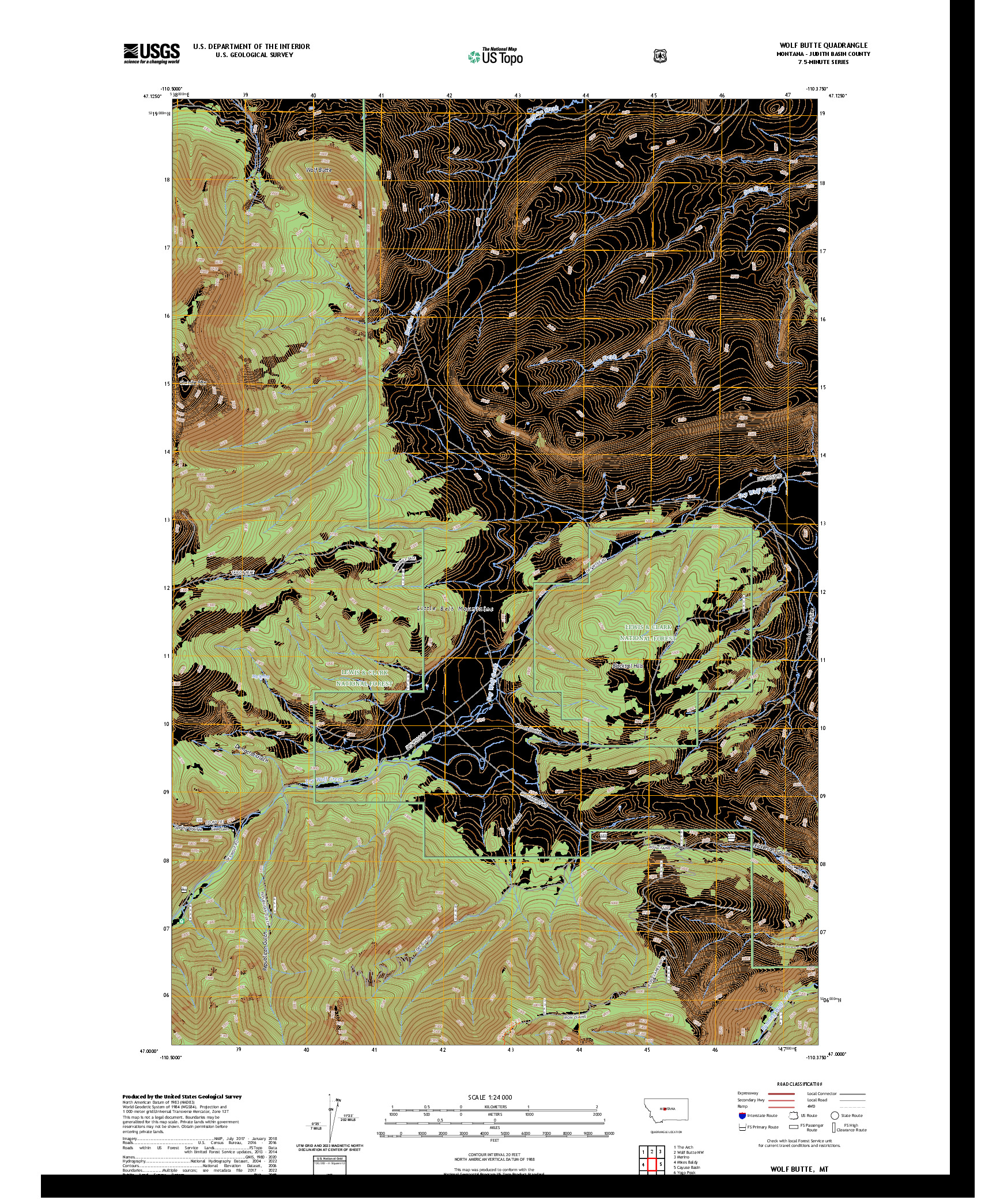 US TOPO 7.5-MINUTE MAP FOR WOLF BUTTE, MT