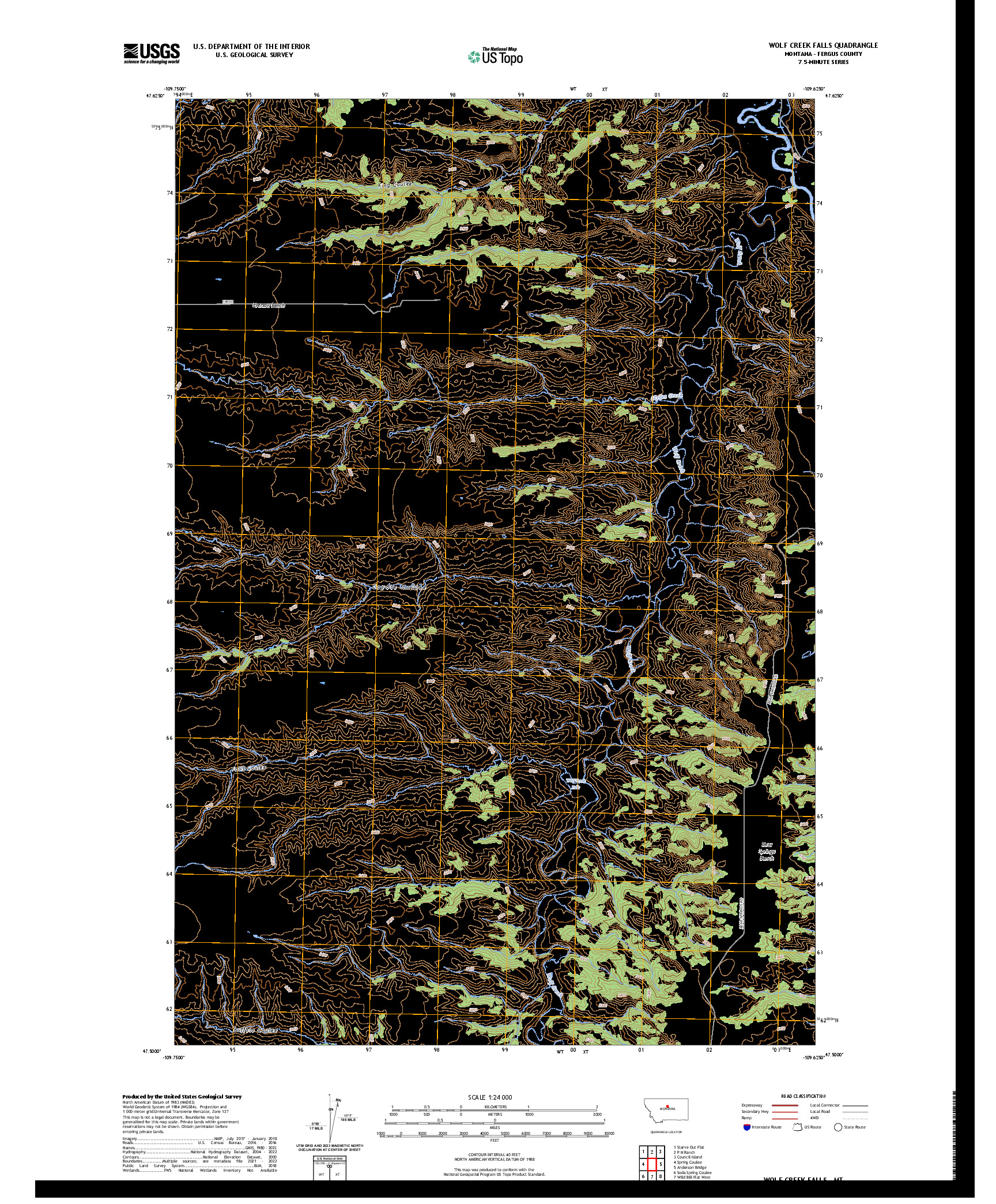 US TOPO 7.5-MINUTE MAP FOR WOLF CREEK FALLS, MT