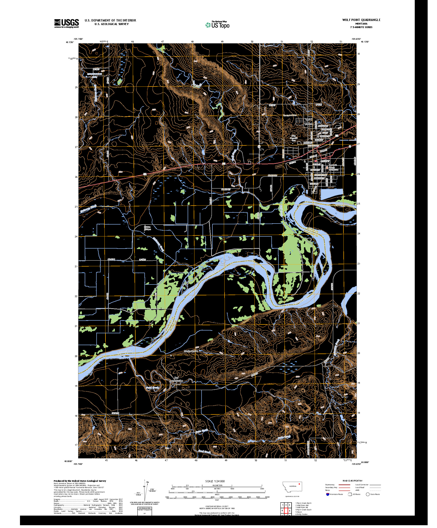 US TOPO 7.5-MINUTE MAP FOR WOLF POINT, MT