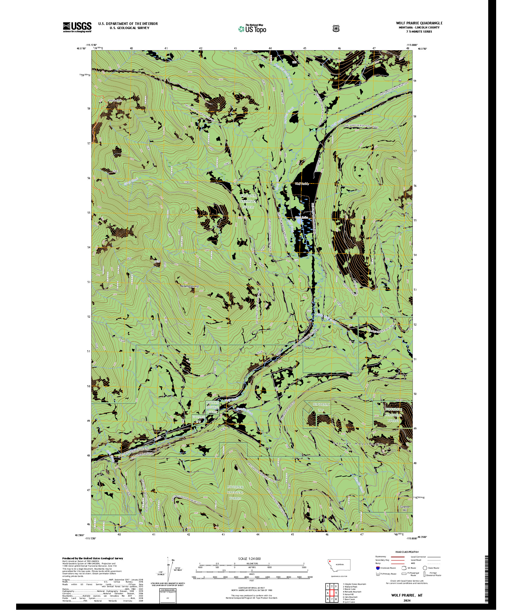 US TOPO 7.5-MINUTE MAP FOR WOLF PRAIRIE, MT