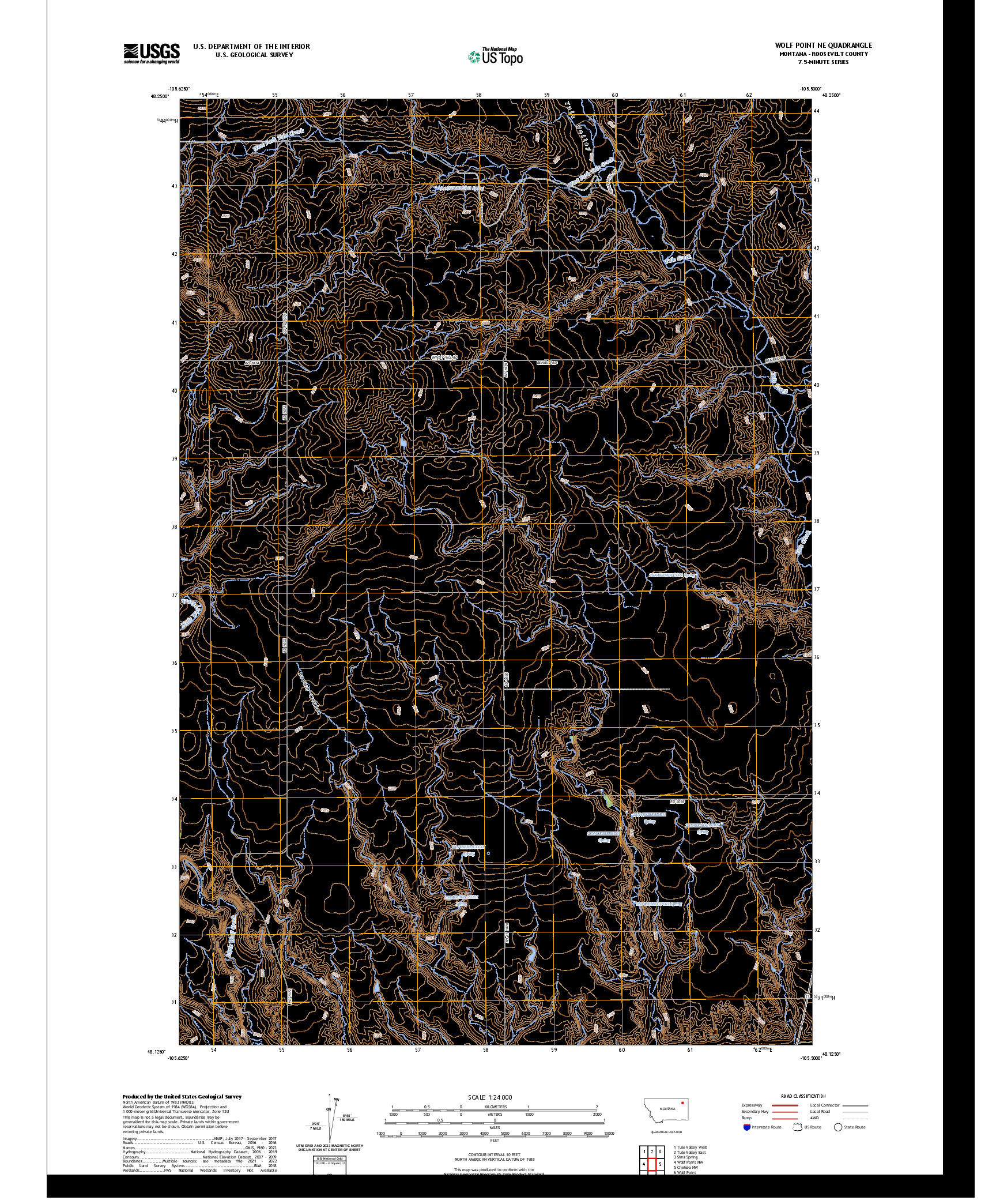 US TOPO 7.5-MINUTE MAP FOR WOLF POINT NE, MT