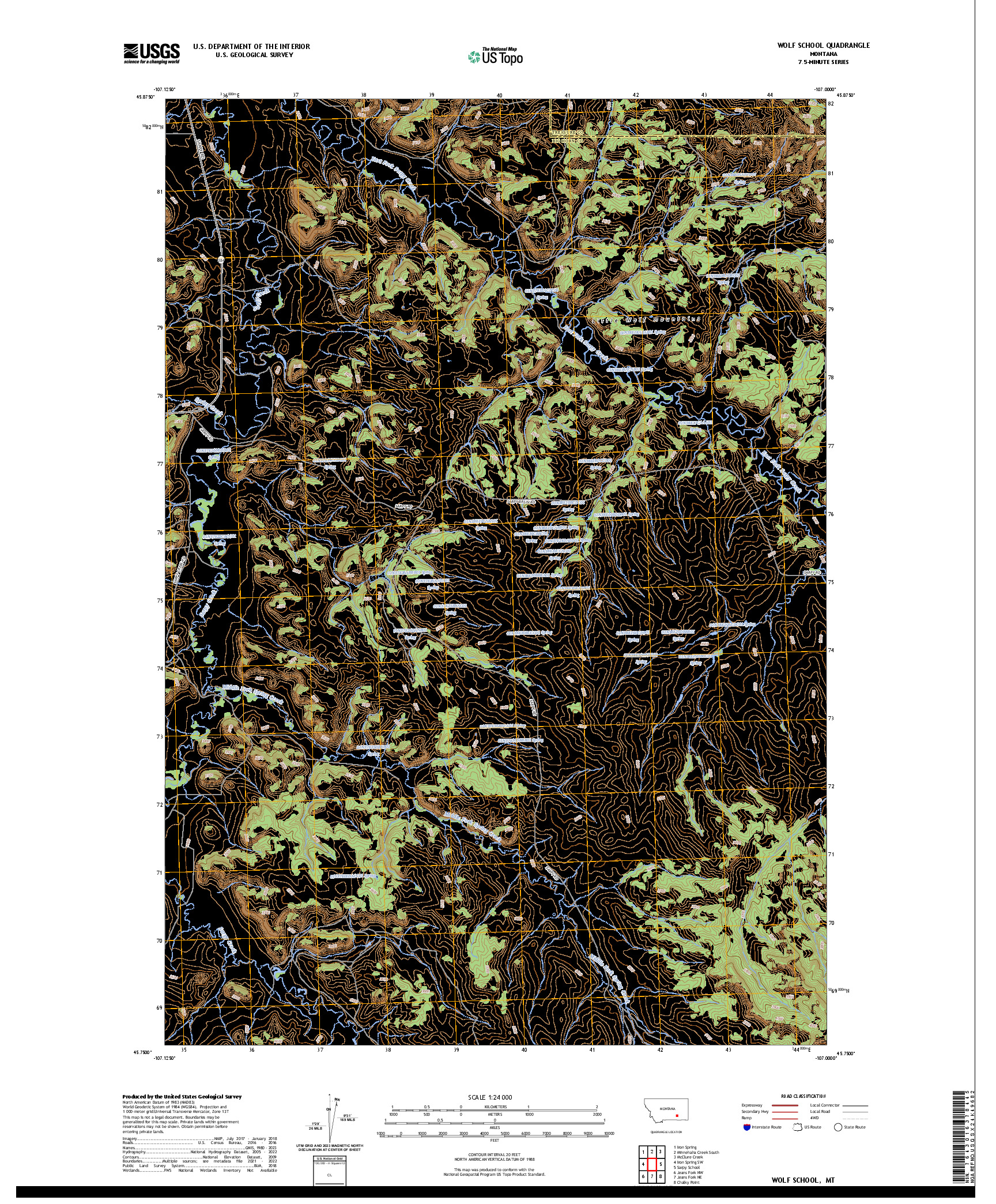 US TOPO 7.5-MINUTE MAP FOR WOLF SCHOOL, MT