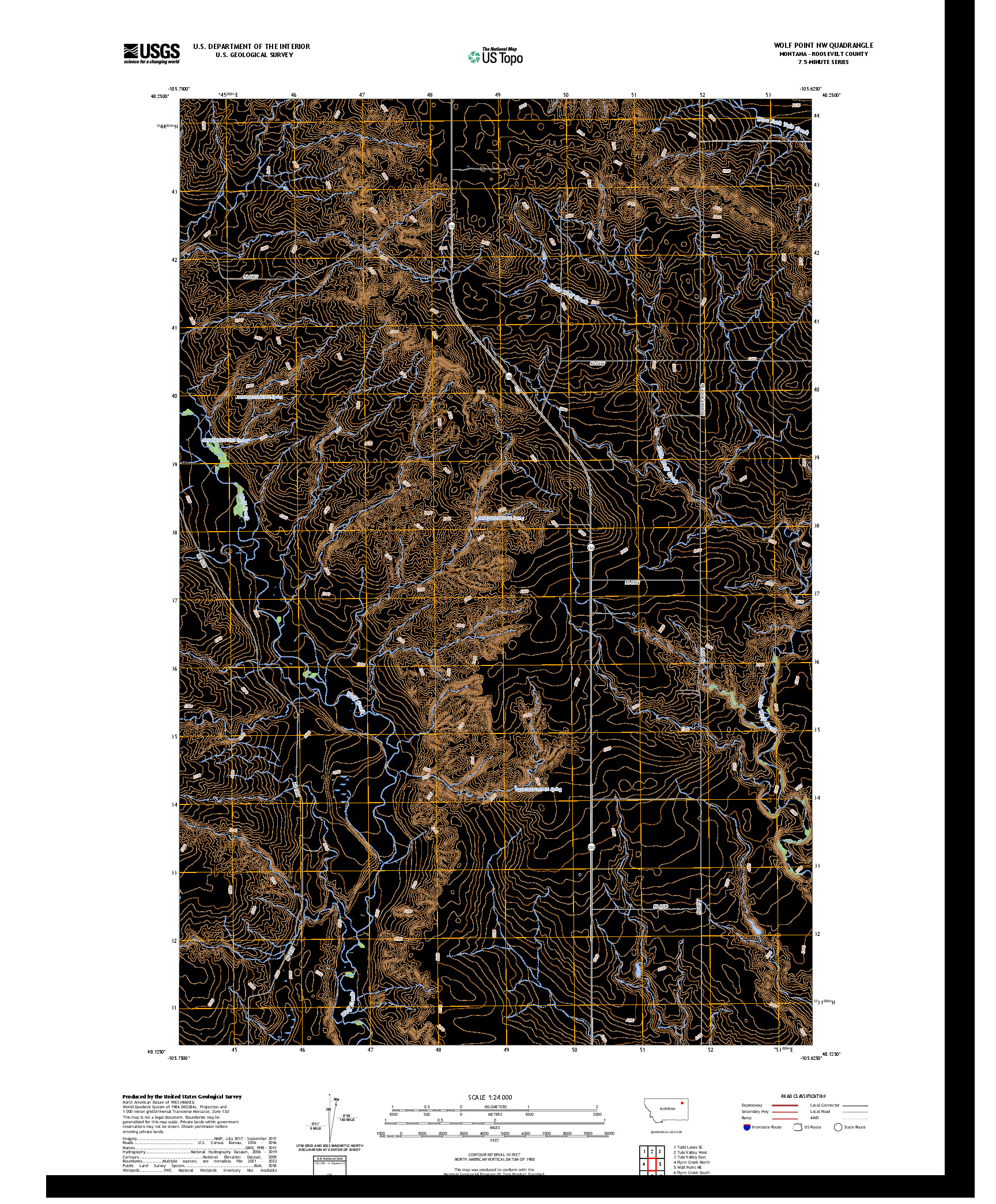 US TOPO 7.5-MINUTE MAP FOR WOLF POINT NW, MT