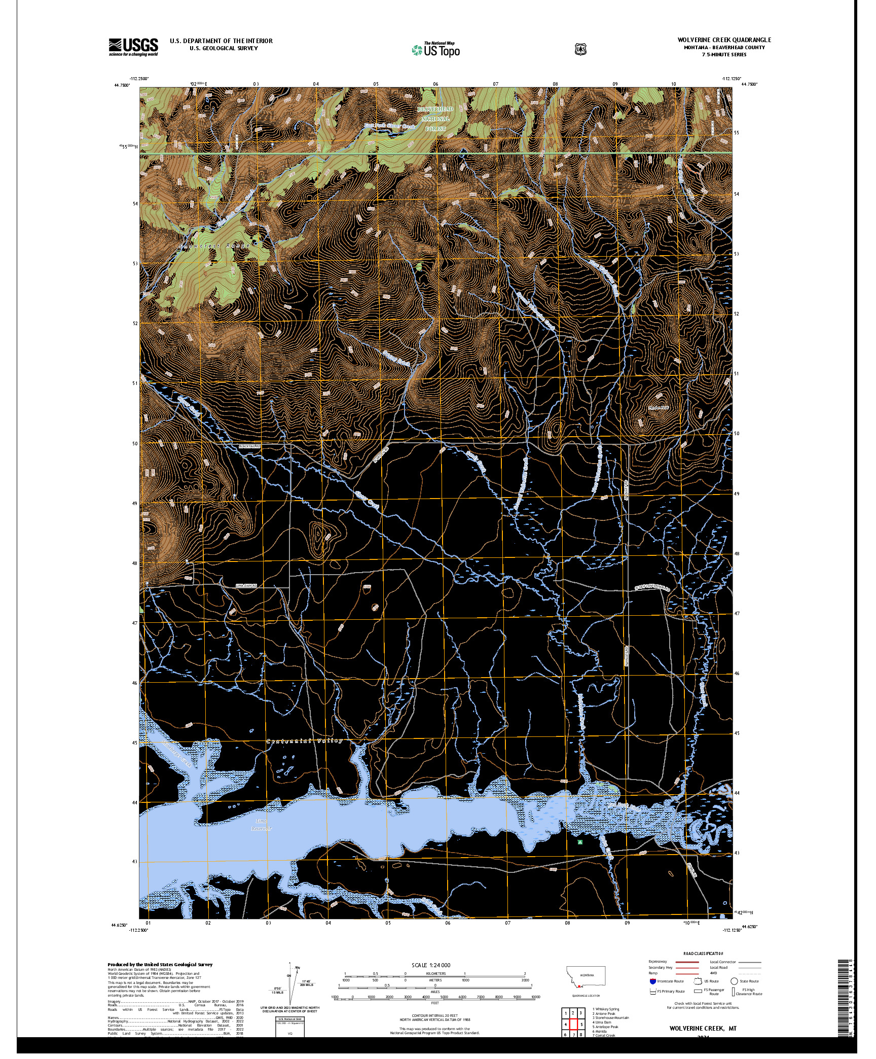 US TOPO 7.5-MINUTE MAP FOR WOLVERINE CREEK, MT
