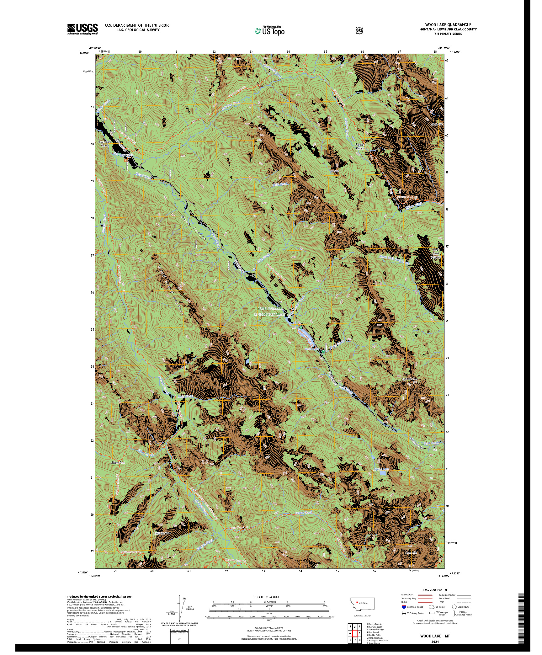US TOPO 7.5-MINUTE MAP FOR WOOD LAKE, MT